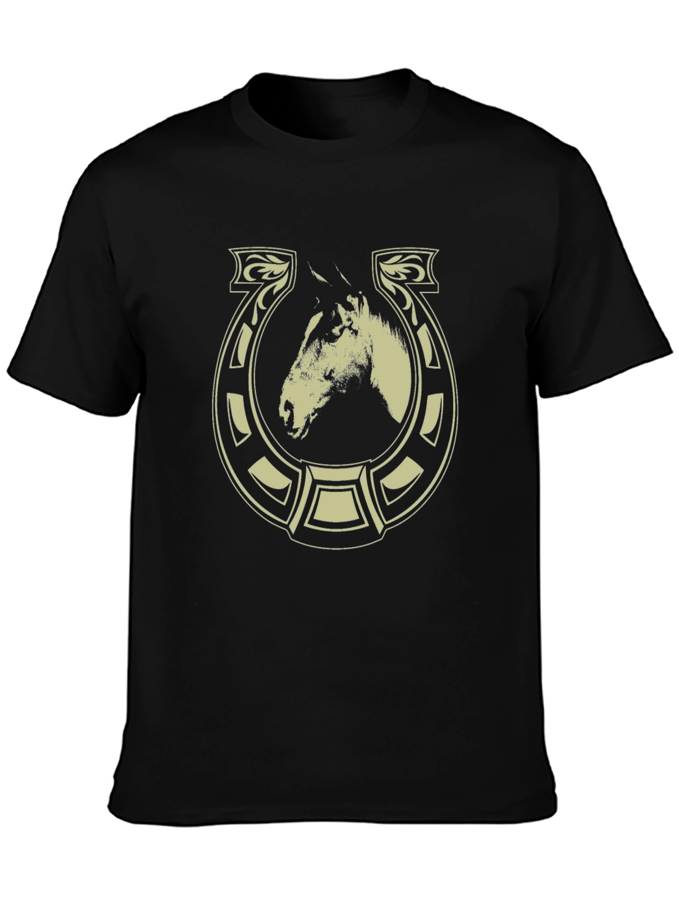 Horse Horseshoe Graphic Tee - Black Cotton T-Shirt