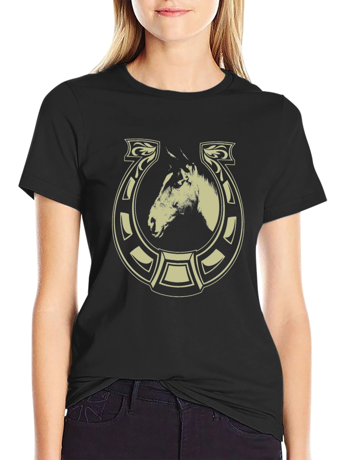 Horse Horseshoe Graphic Tee - Black Cotton T-Shirt