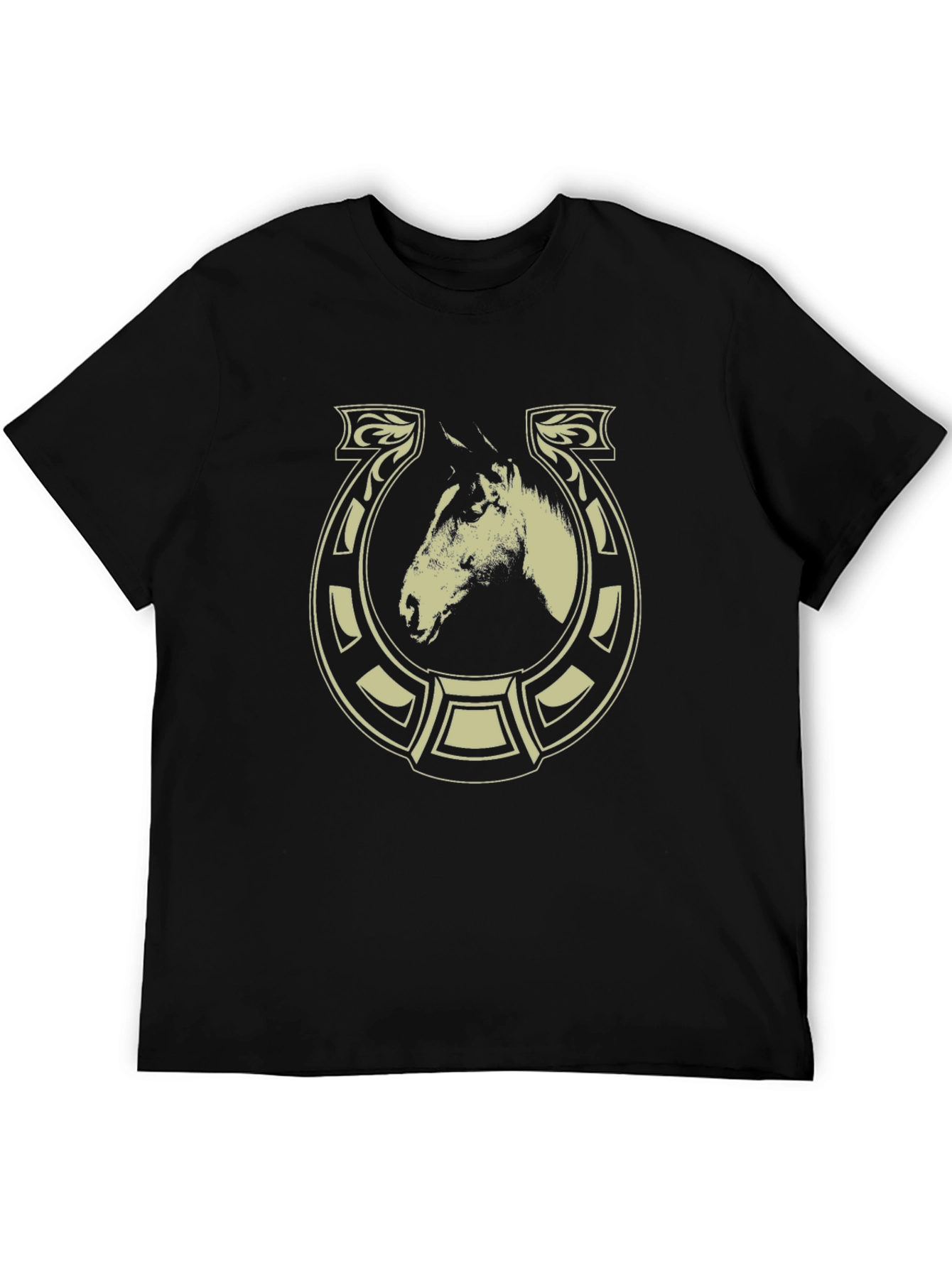 Horse Horseshoe Graphic Tee - Black Cotton T-Shirt