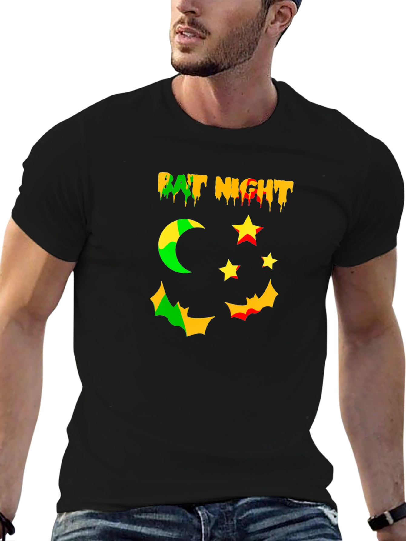 Bat Night Graphic Tee - Spooky Season Shirt