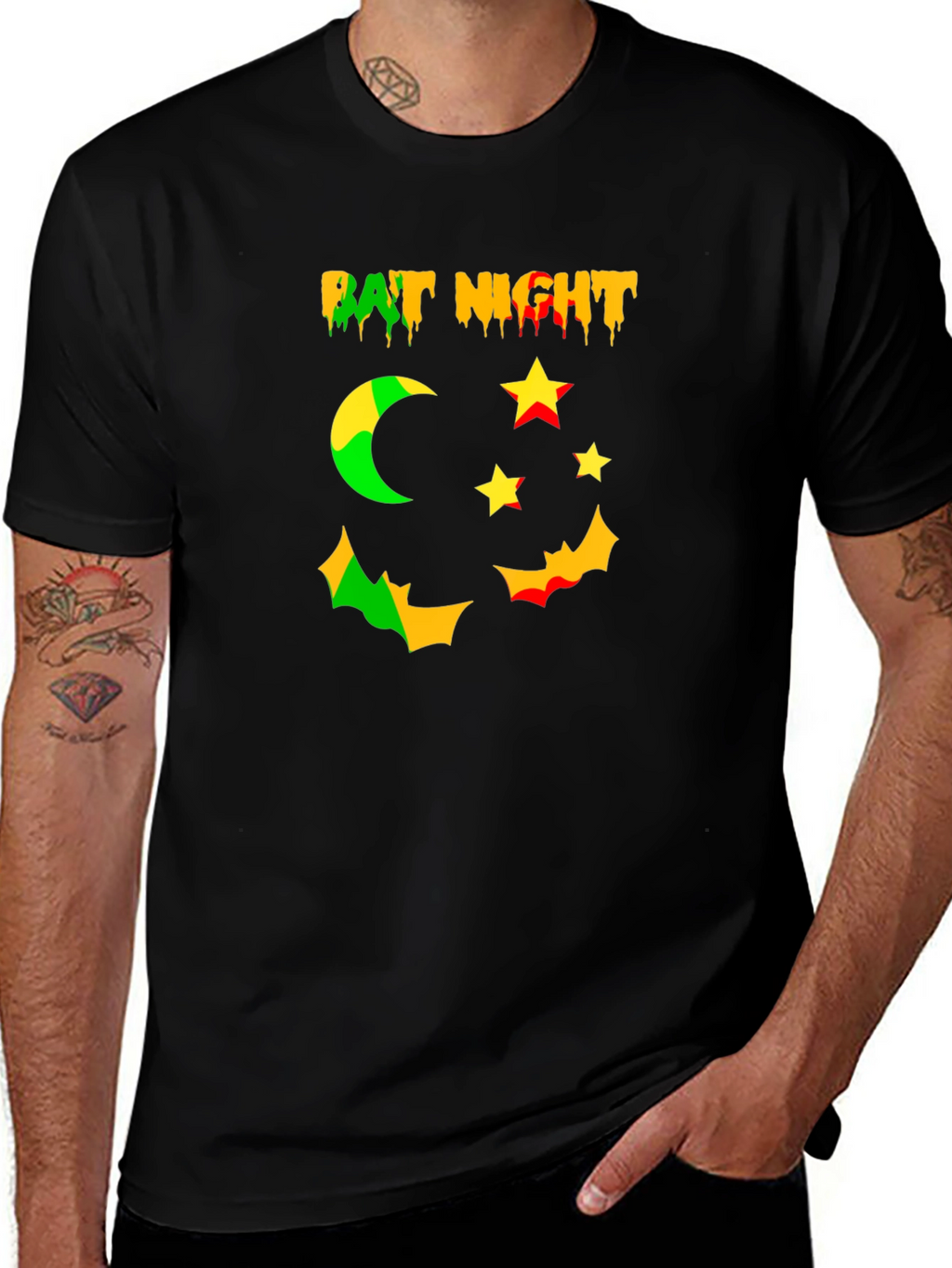Bat Night Graphic Tee - Spooky Season Shirt