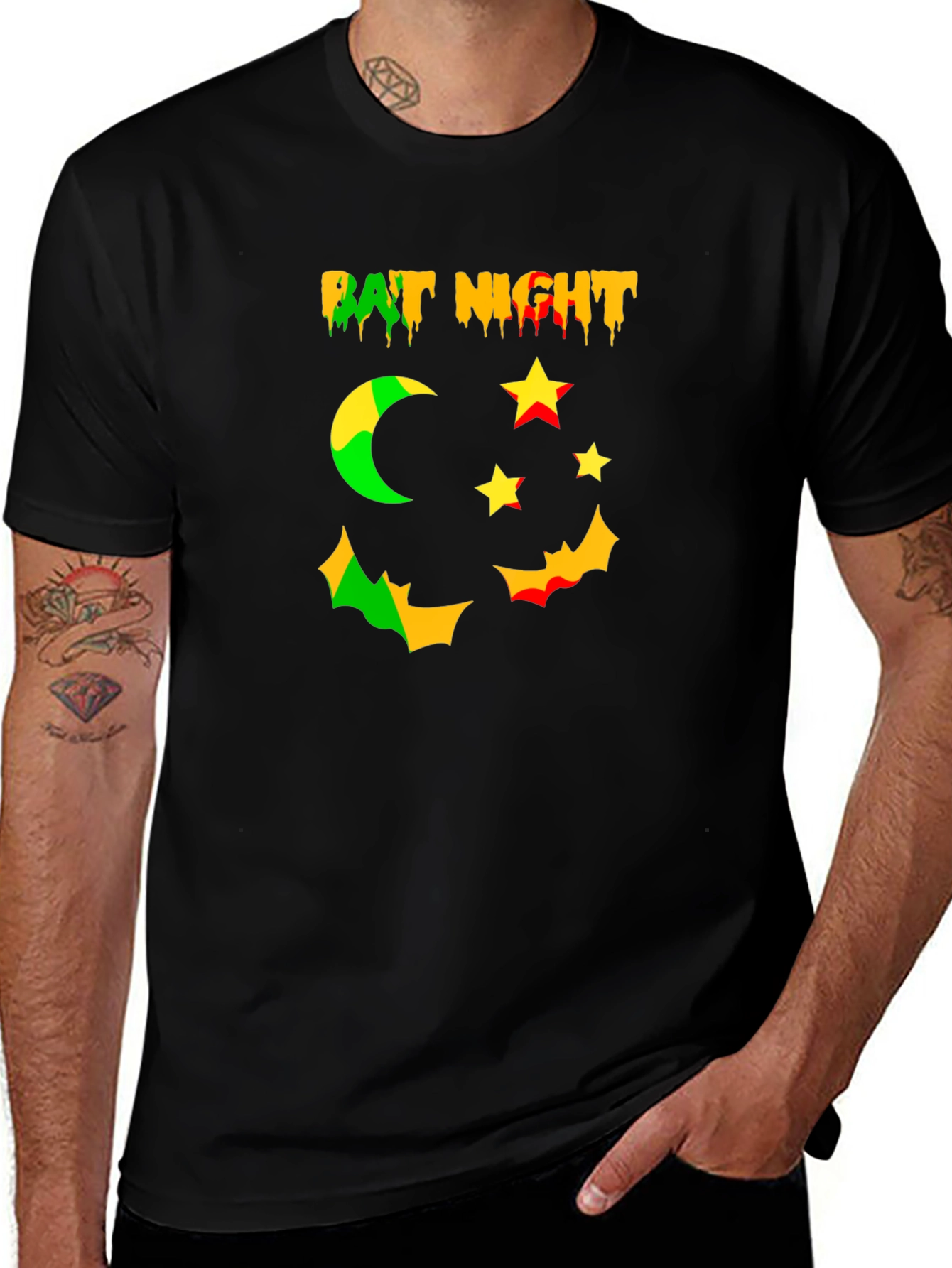 Bat Night Graphic Tee - Spooky Season Shirt