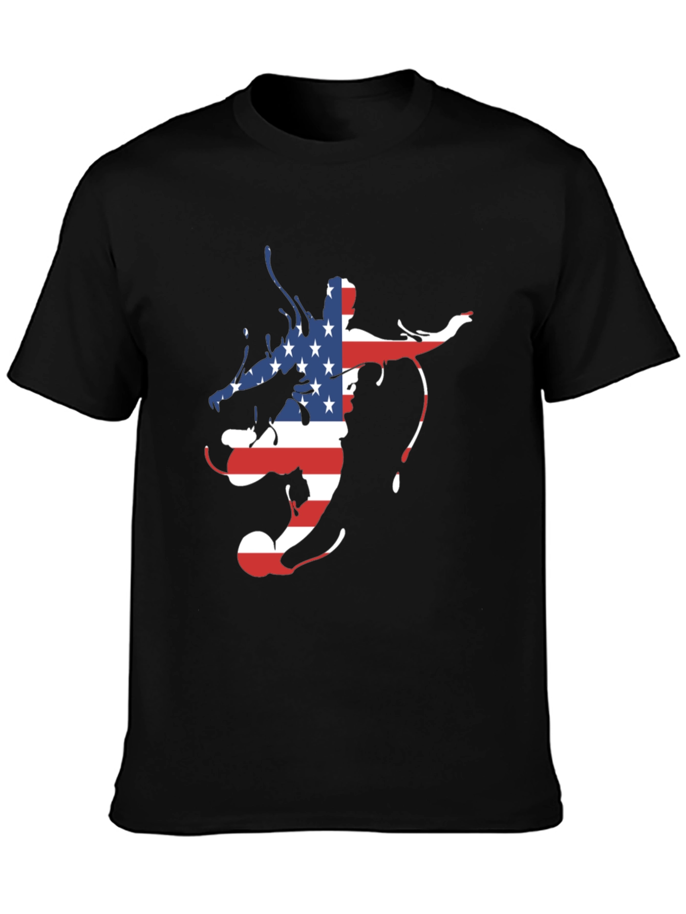 American Flag Soccer Player Mens Black Graphic Tee