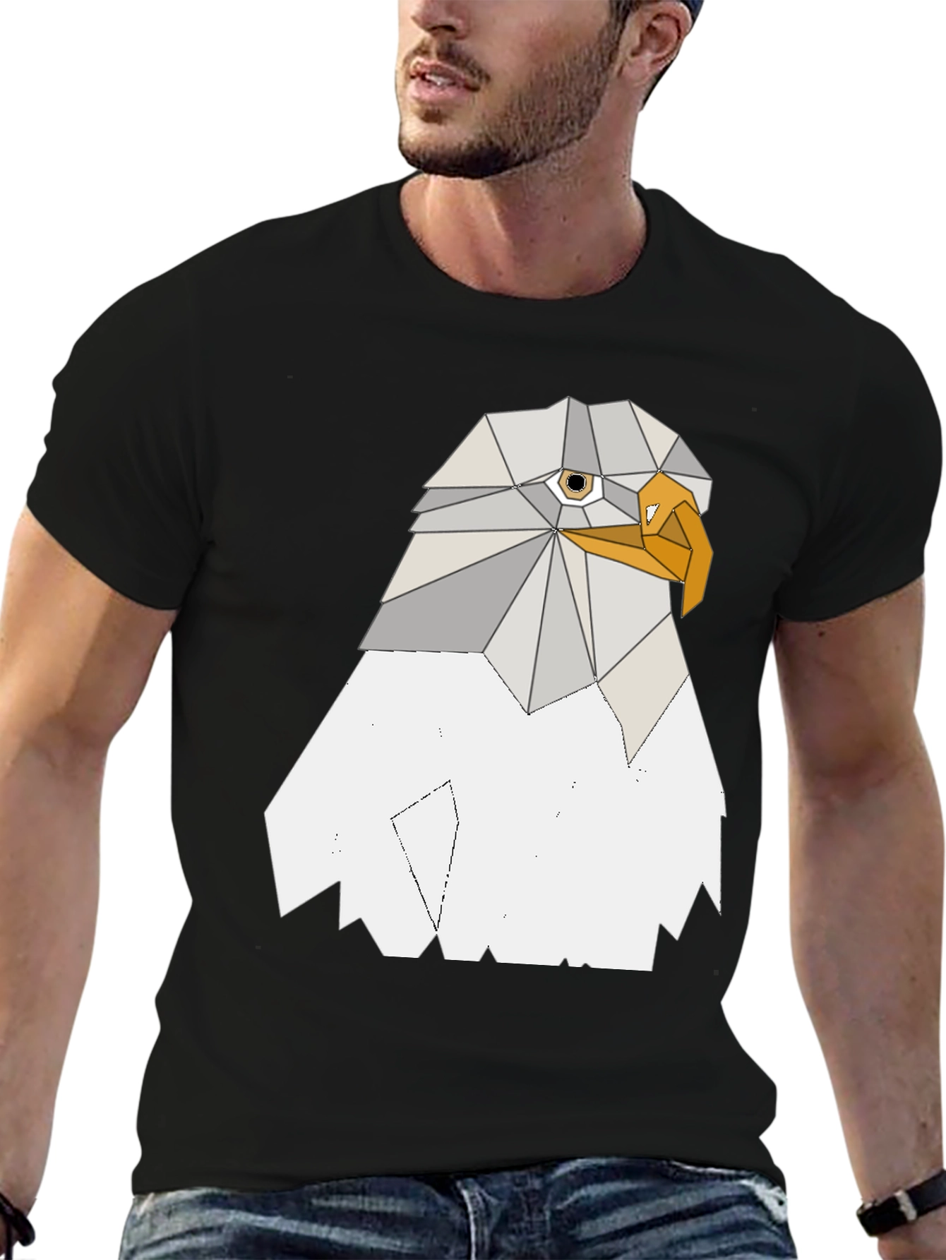 Geometric Eagle Graphic Tee - Cool Poly Art Design