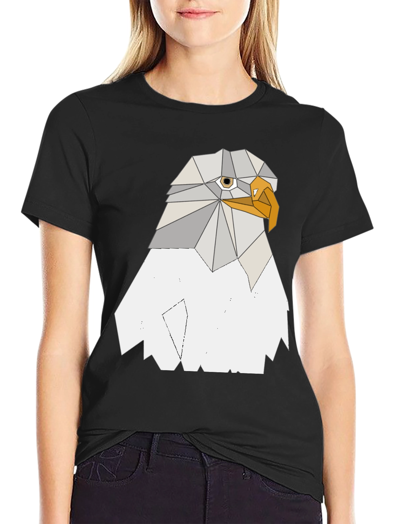 Geometric Eagle Graphic Tee - Cool Poly Art Design