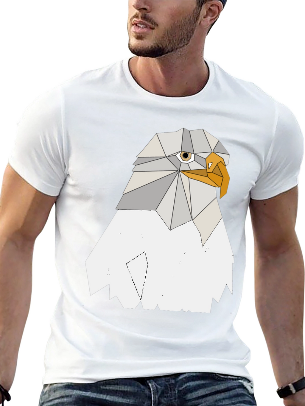 Geometric Eagle Graphic Tee - Cool Poly Art Design