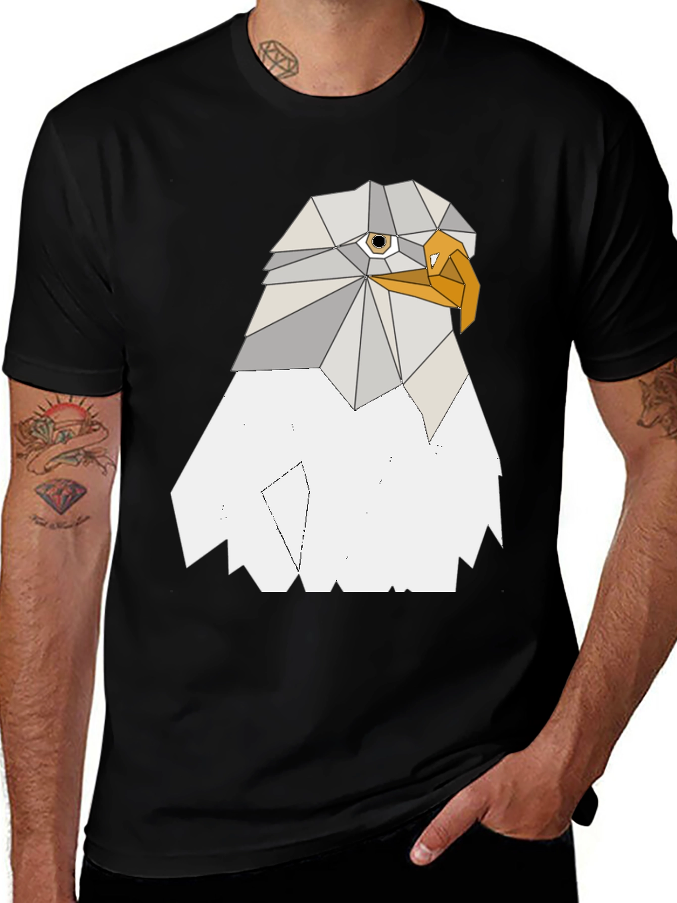 Geometric Eagle Graphic Tee - Cool Poly Art Design