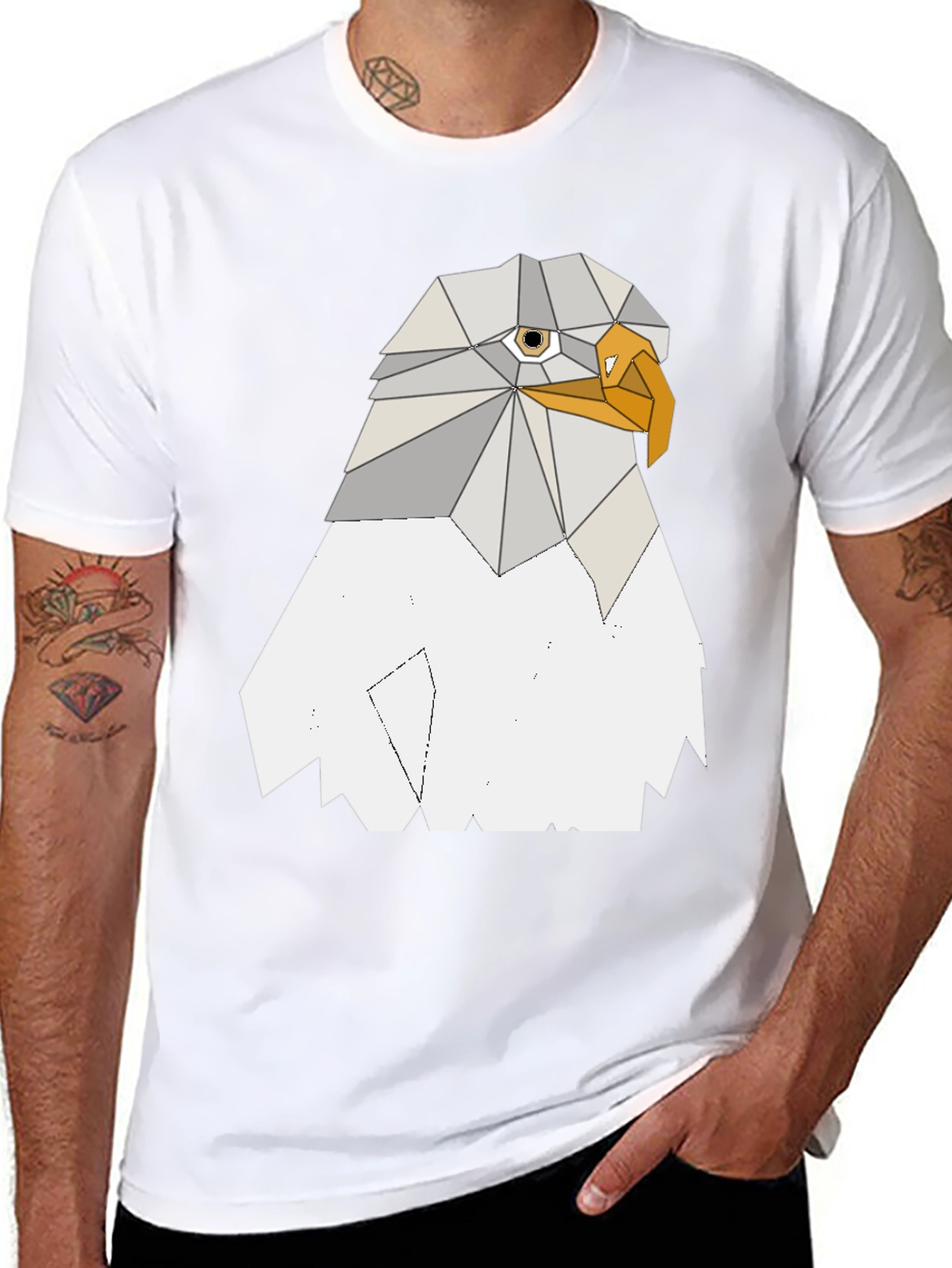 Geometric Eagle Graphic Tee - Cool Poly Art Design