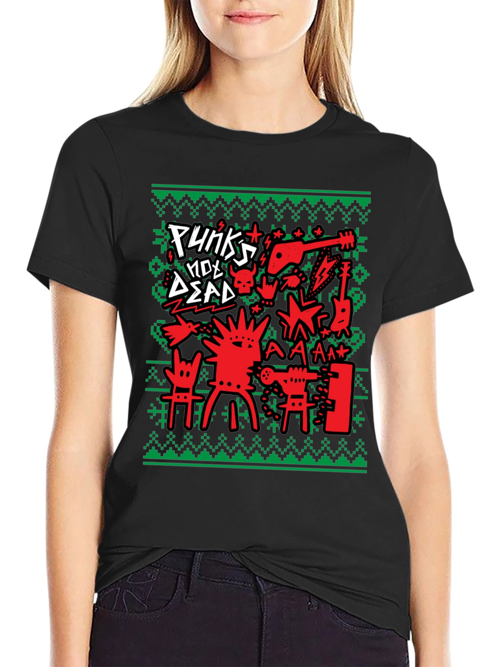 Punks Not Dead Ugly Christmas Sweater Style T-Shirt