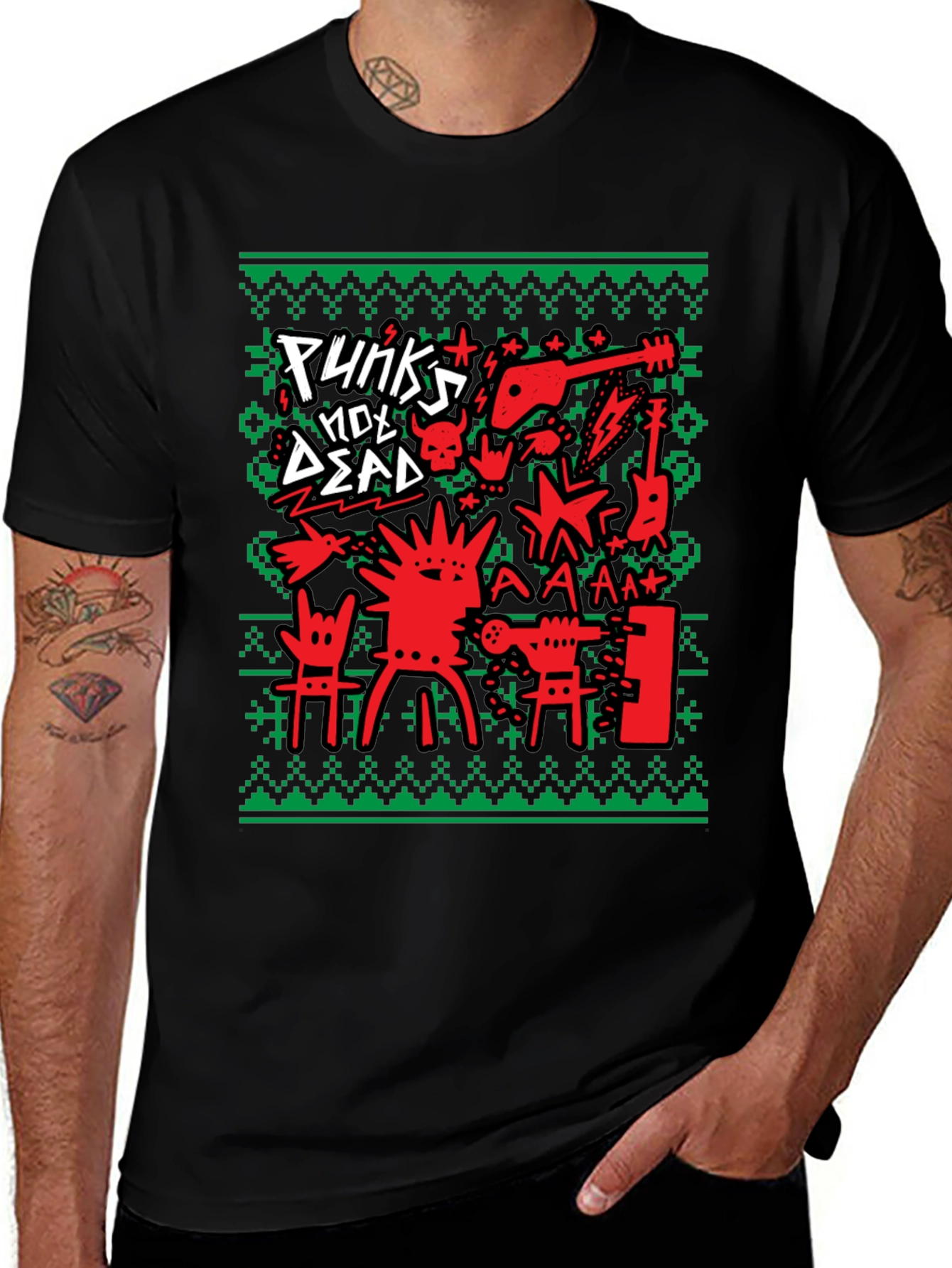 Punks Not Dead Ugly Christmas Sweater Style T-Shirt