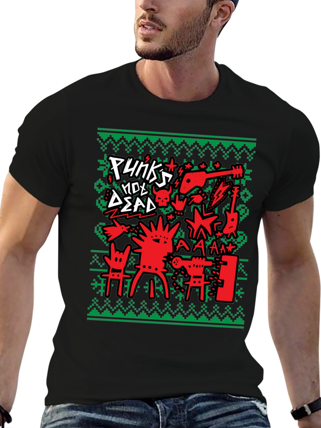 Punks Not Dead Ugly Christmas Sweater Style T-Shirt