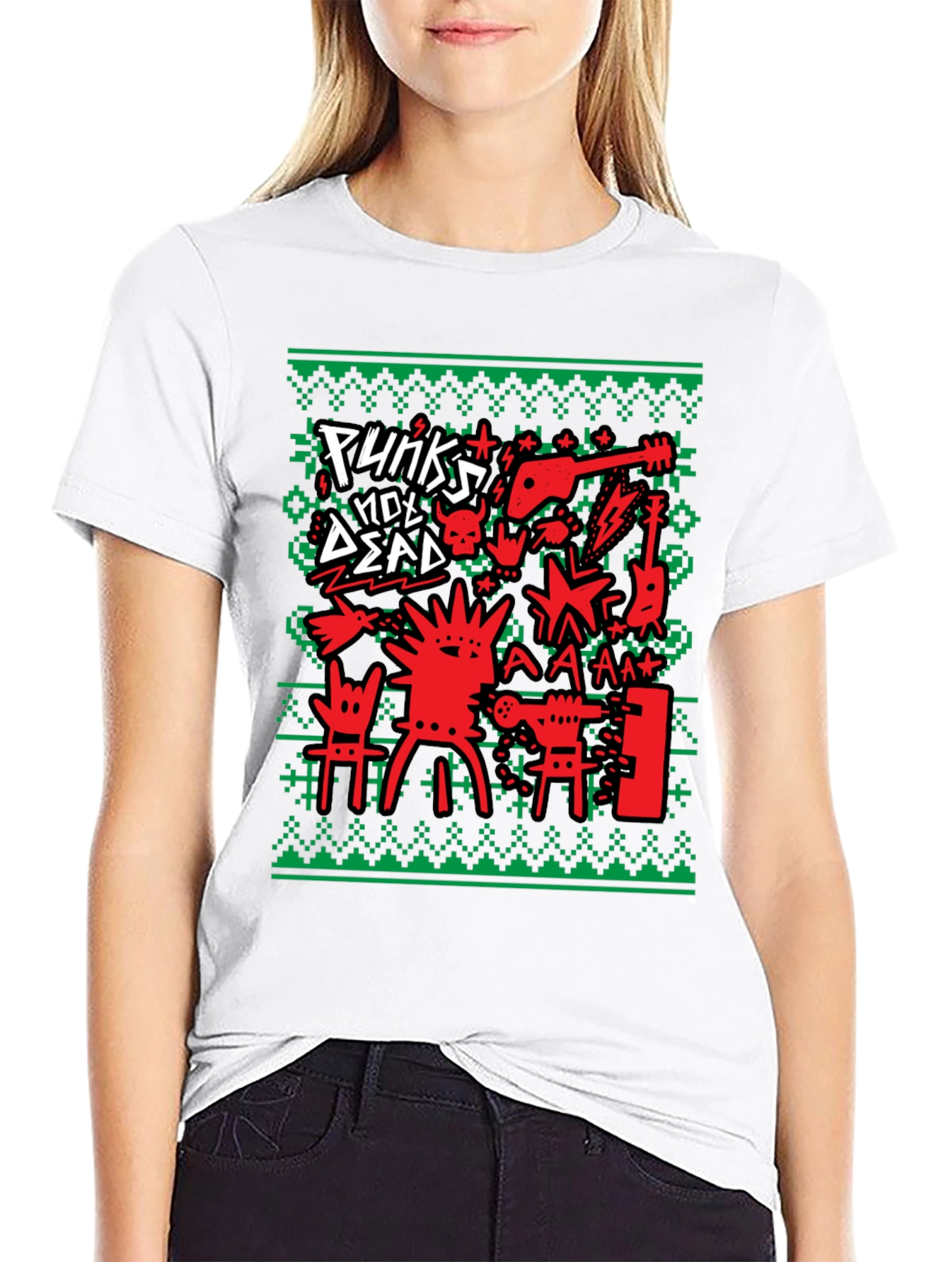 Punks Not Dead Ugly Christmas Sweater Style T-Shirt