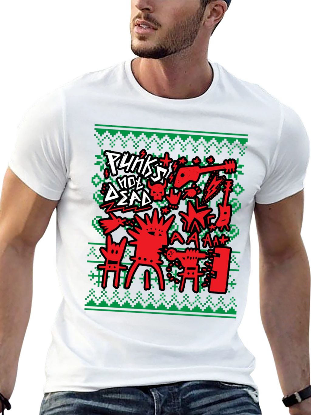 Punks Not Dead Ugly Christmas Sweater Style T-Shirt