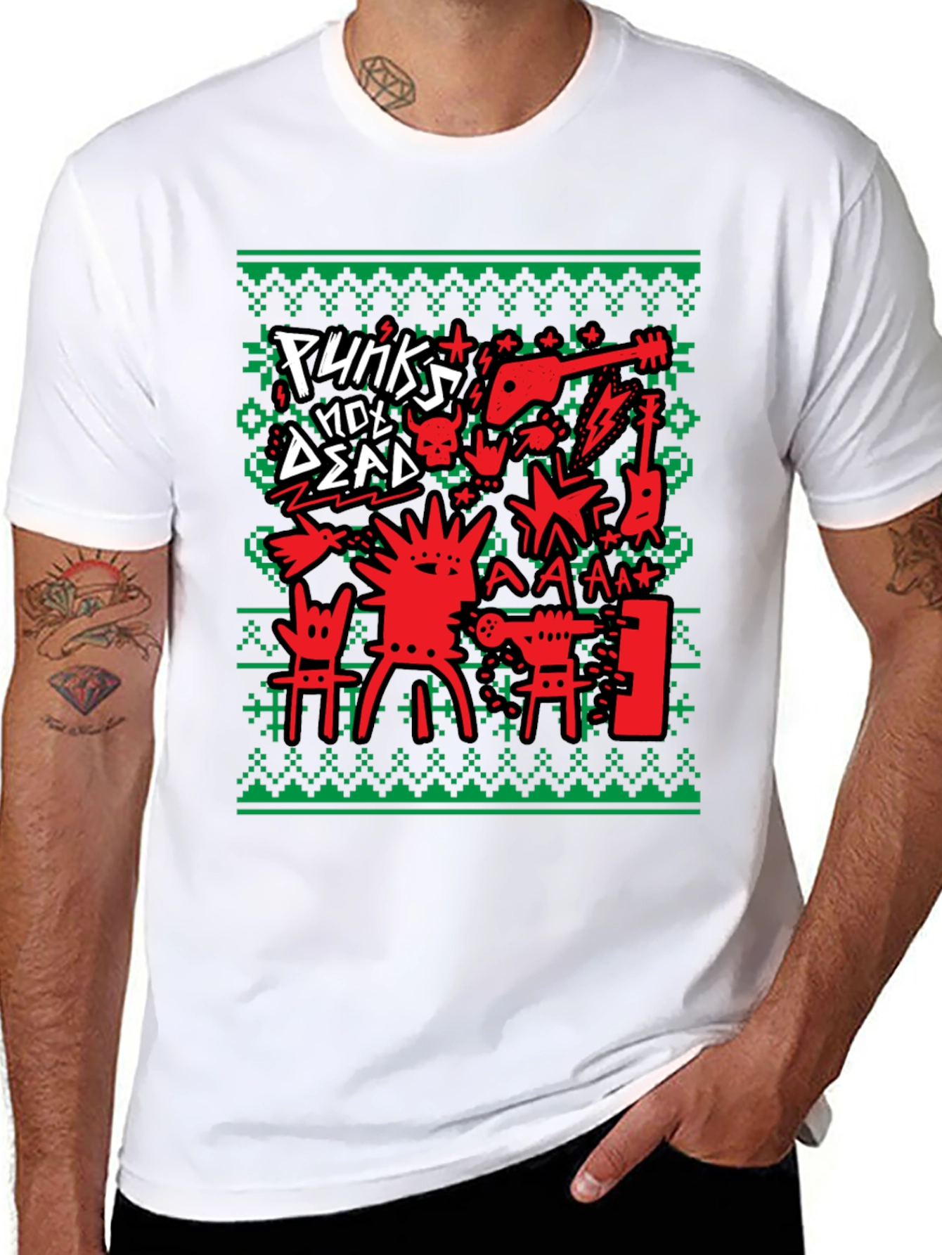Punks Not Dead Ugly Christmas Sweater Style T-Shirt