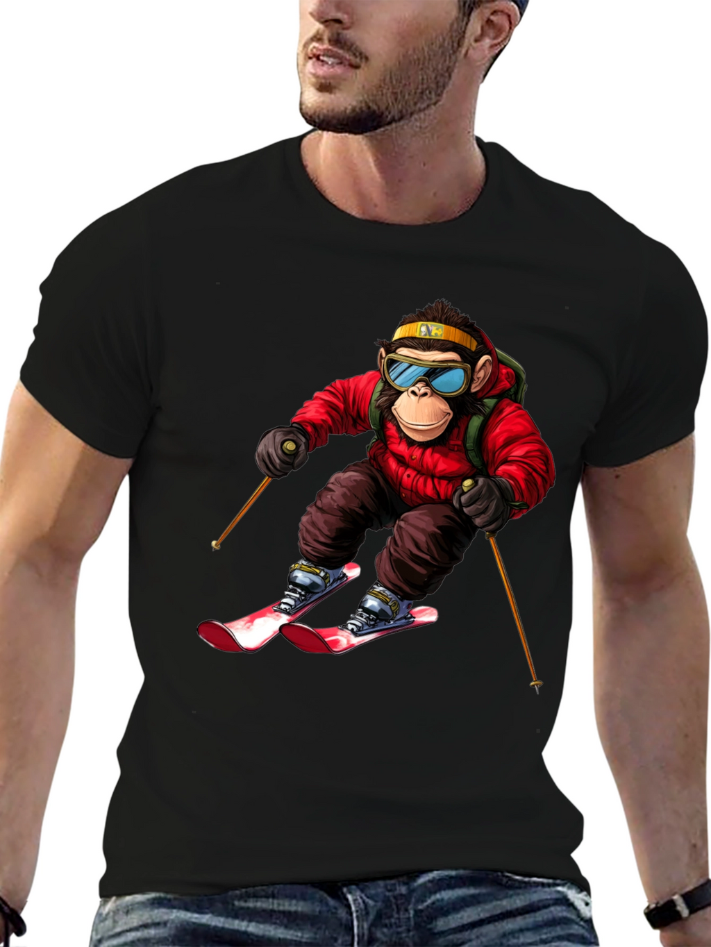 Monkey Skiing T-Shirt - Unique Graphic Tee