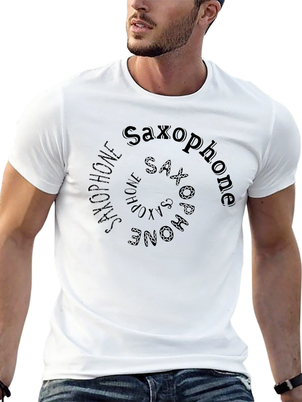 Saxophone Spiral Graphic Print Black T-Shirt