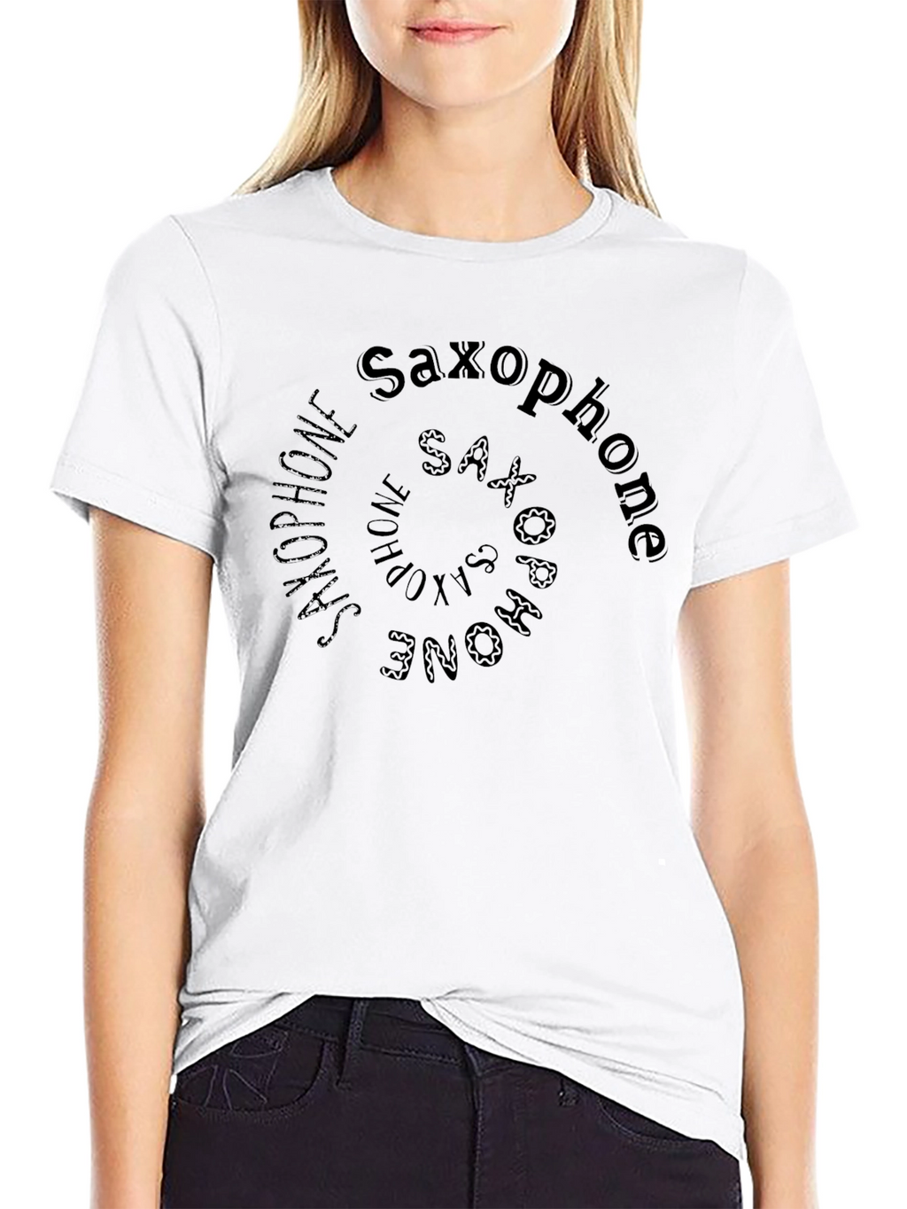 Saxophone Spiral Graphic Print Black T-Shirt