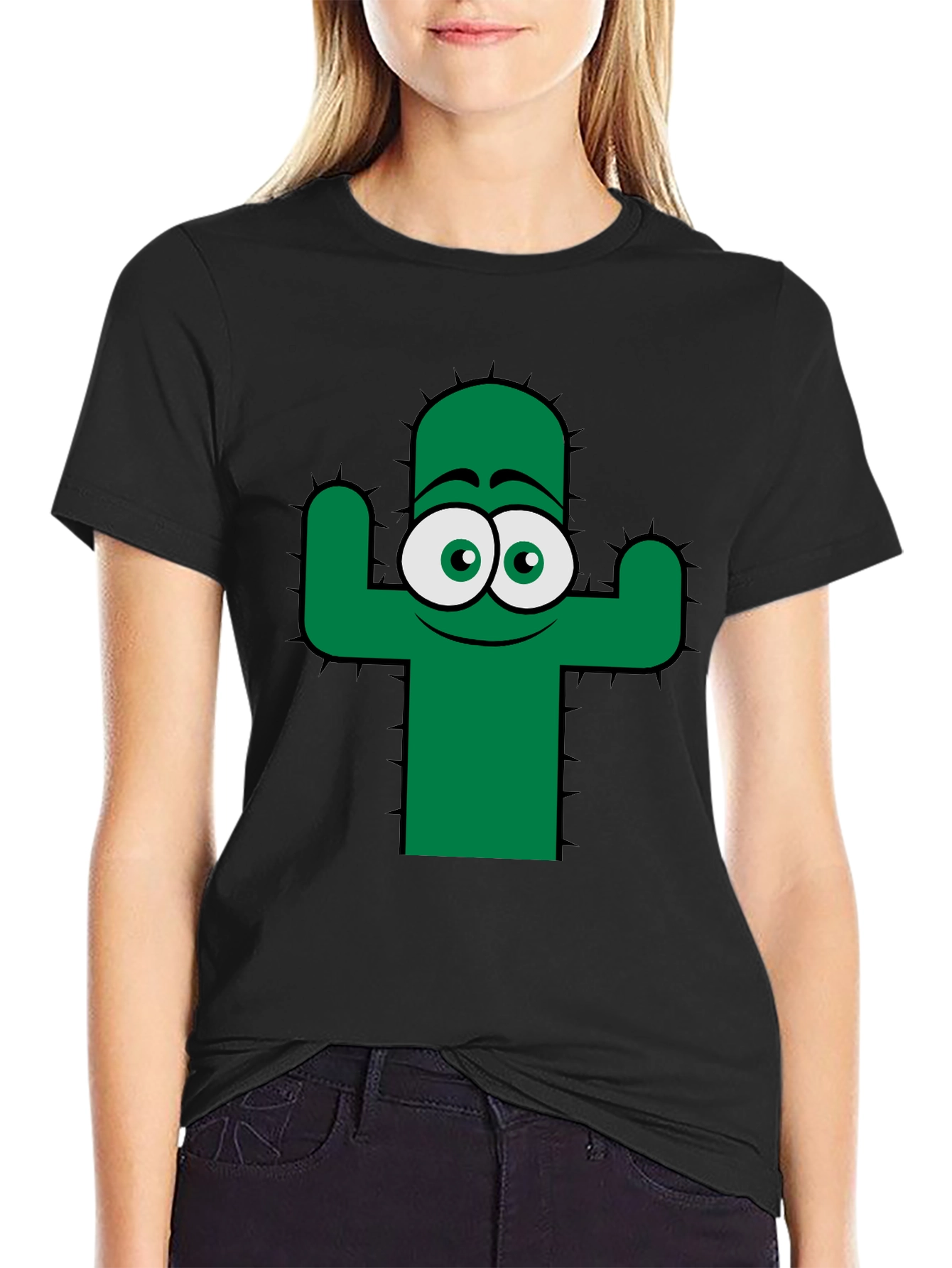 Funny Cactus Graphic Tee - Black Cotton T-Shirt