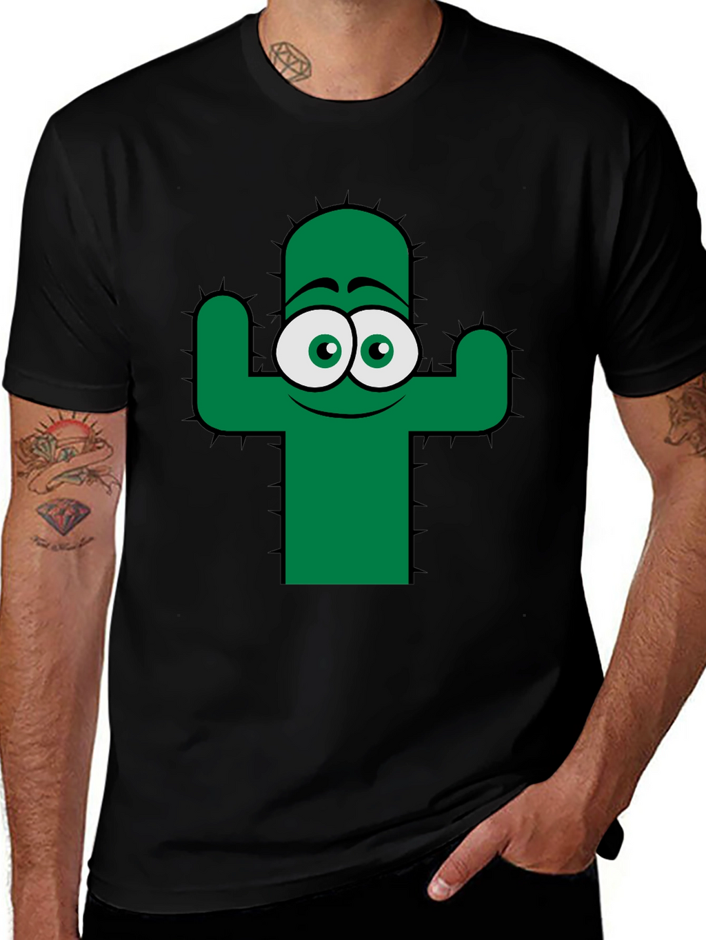 Funny Cactus Graphic Tee - Black Cotton T-Shirt
