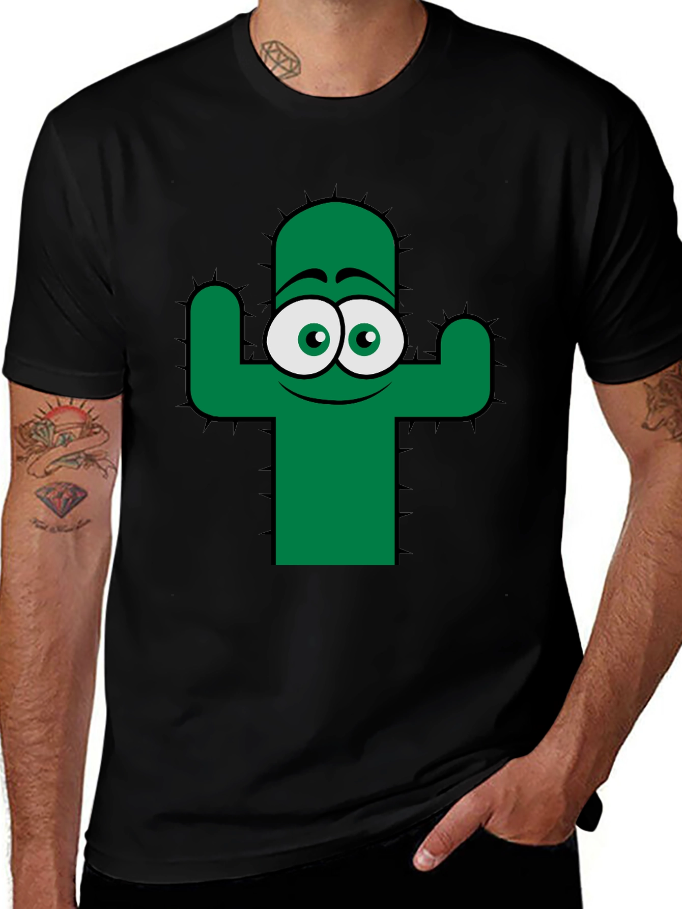Funny Cactus Graphic Tee - Black Cotton T-Shirt