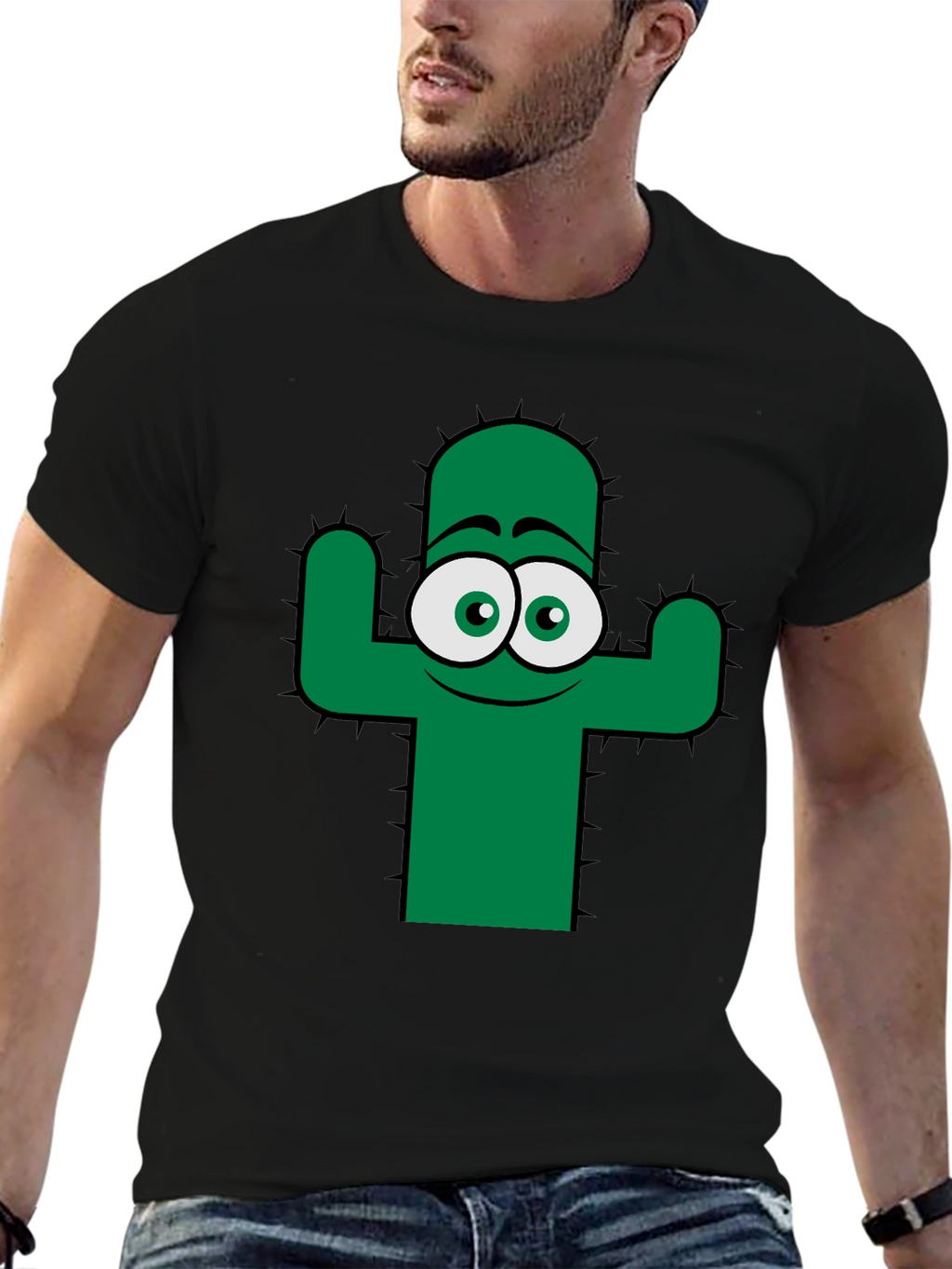 Funny Cactus Graphic Tee - Black Cotton T-Shirt