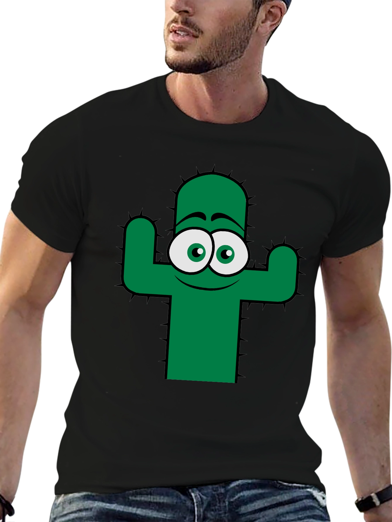 Funny Cactus Graphic Tee - Black Cotton T-Shirt