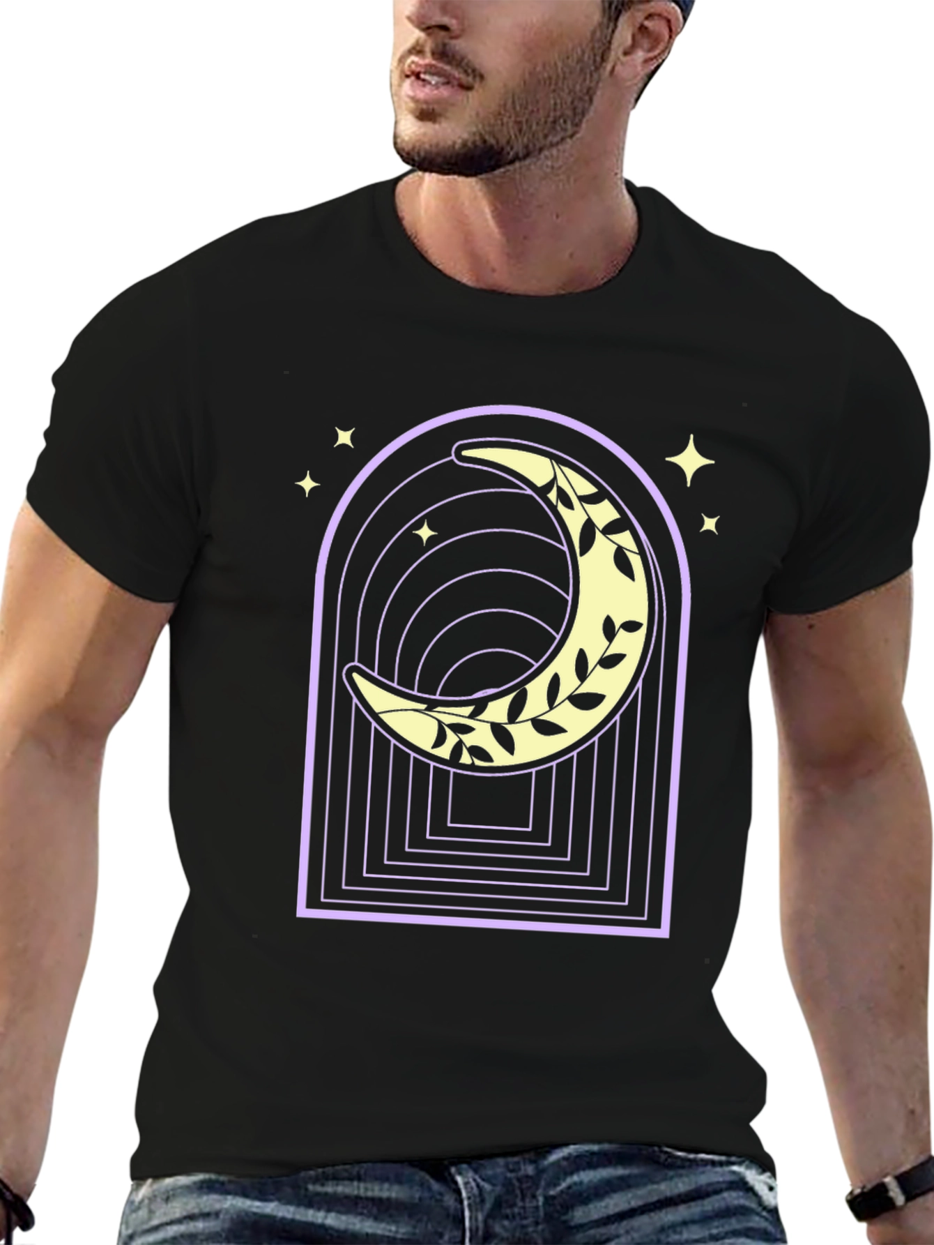 Moon & Vines Graphic Tee - Black Cotton
