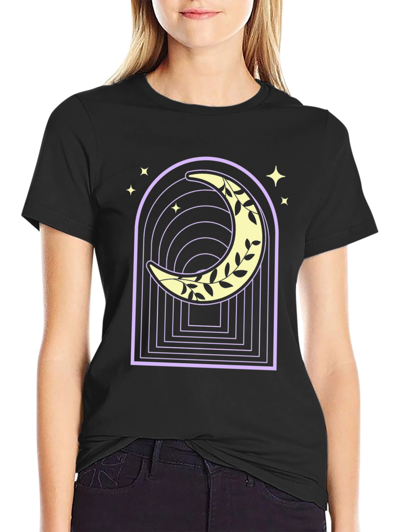 Moon & Vines Graphic Tee - Black Cotton