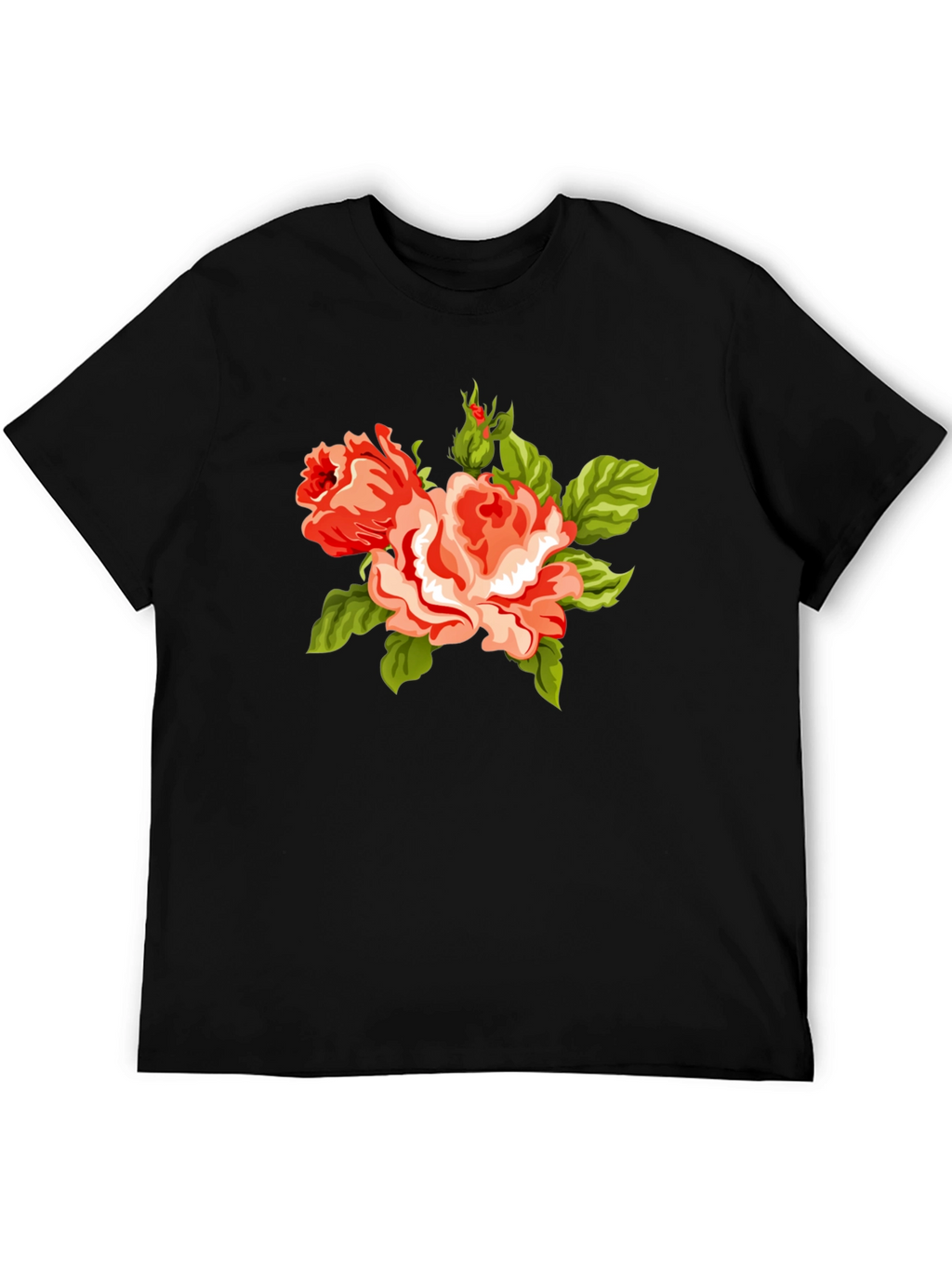 Floral Roses Graphic Black Tee