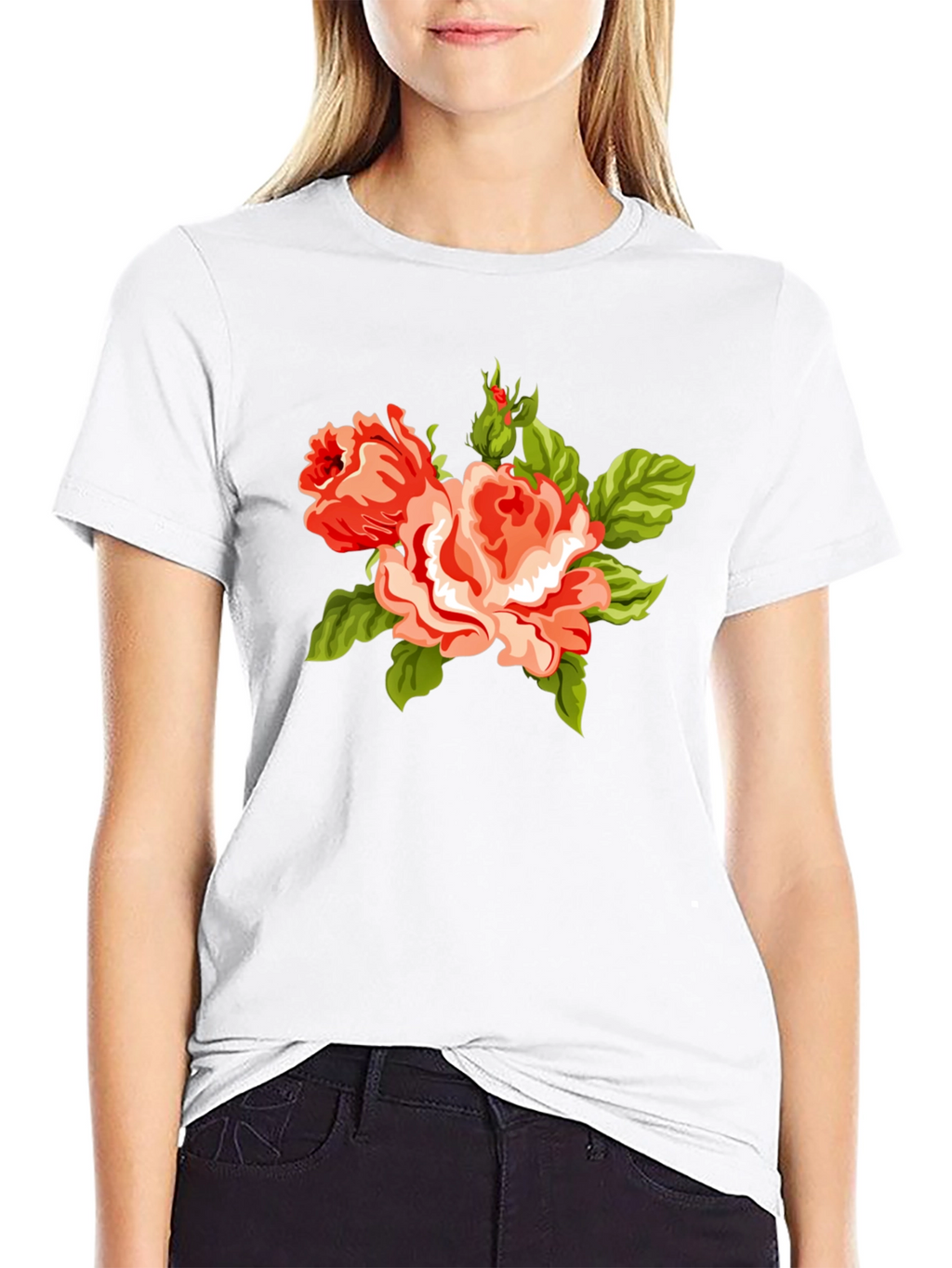 Floral Roses Graphic Black Tee