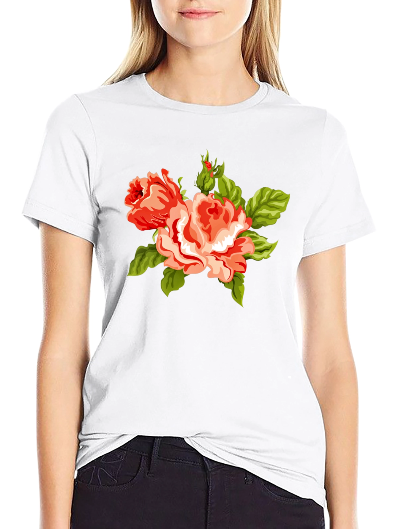 Floral Roses Graphic Black Tee