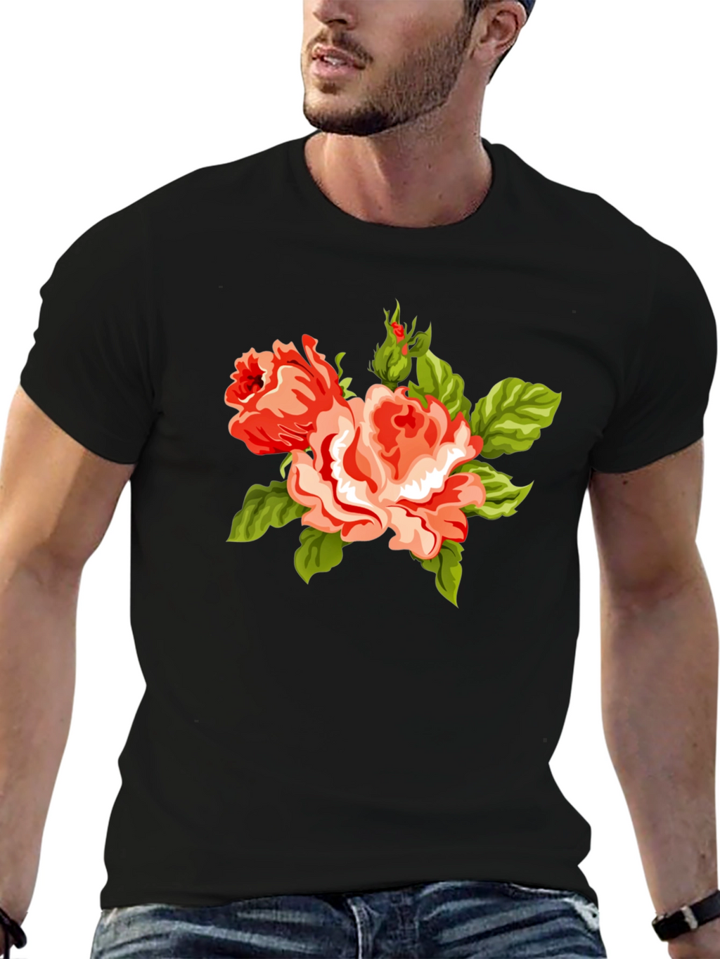 Floral Roses Graphic Black Tee