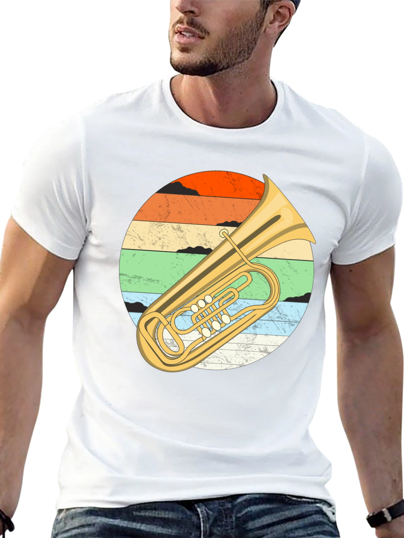 Vintage Tuba Sunset Graphic Tee - Musicians Black T-Shirt