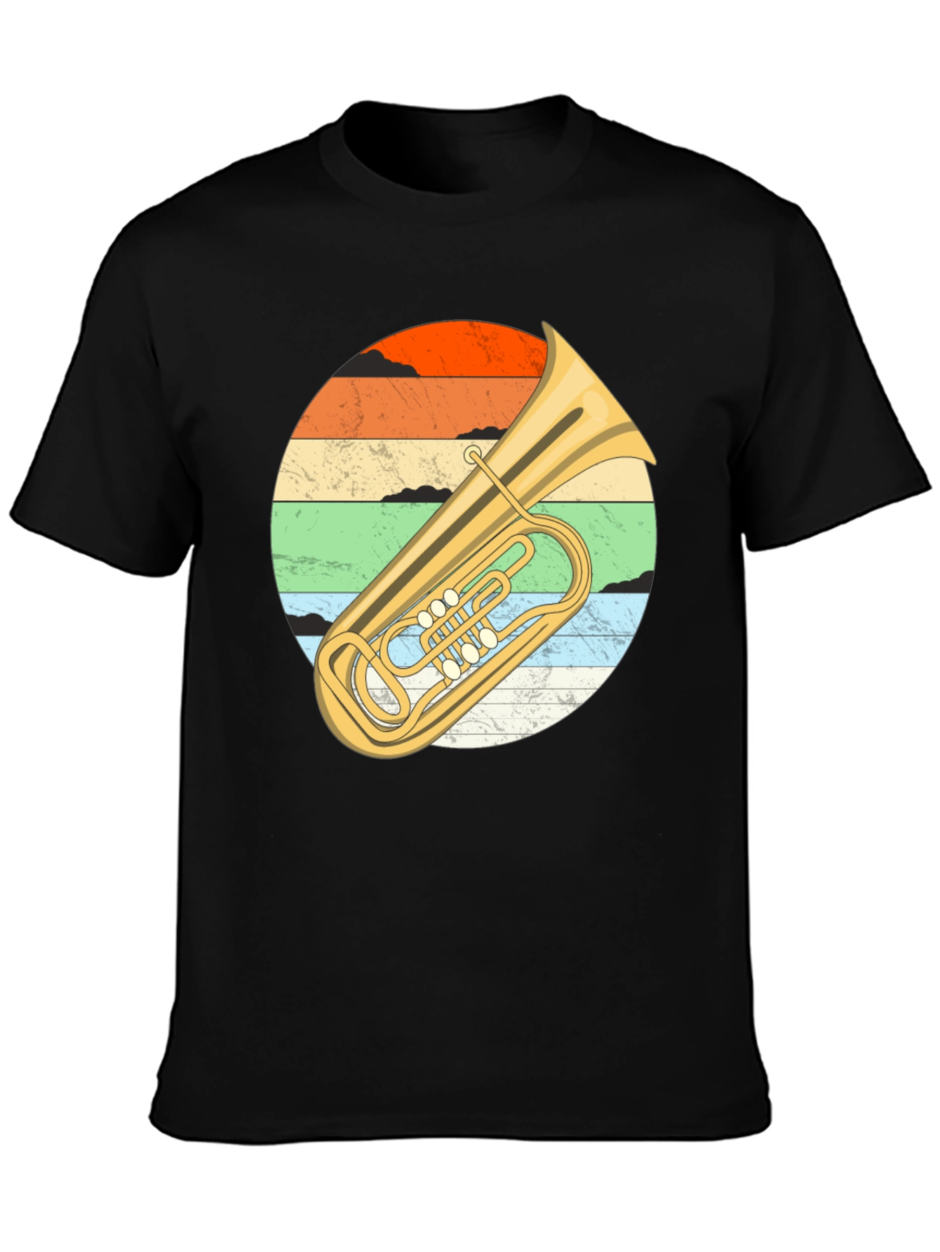Vintage Tuba Sunset Graphic Tee - Musicians Black T-Shirt