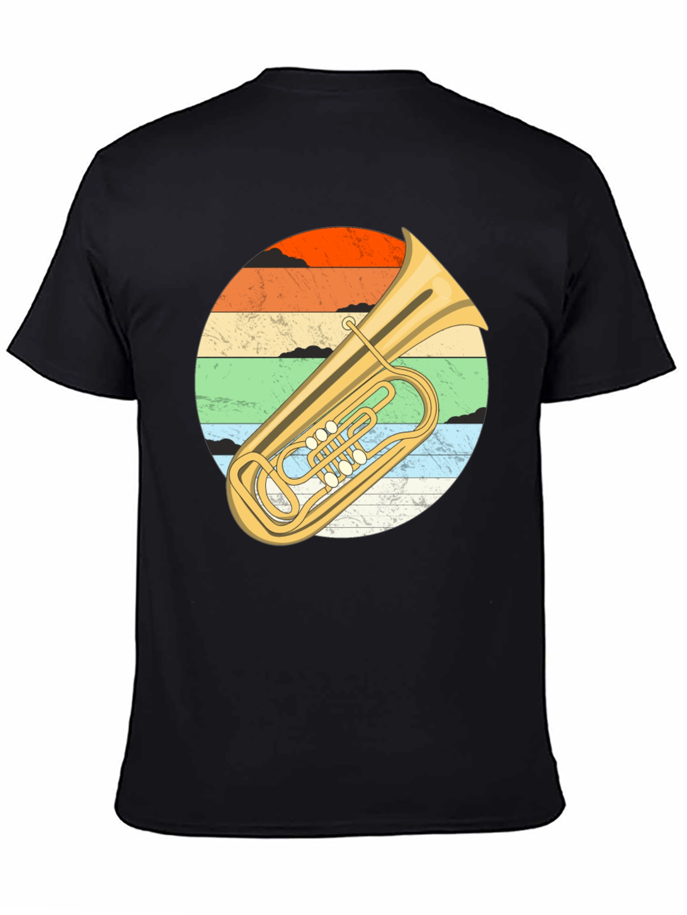 Vintage Tuba Sunset Graphic Tee - Musicians Black T-Shirt