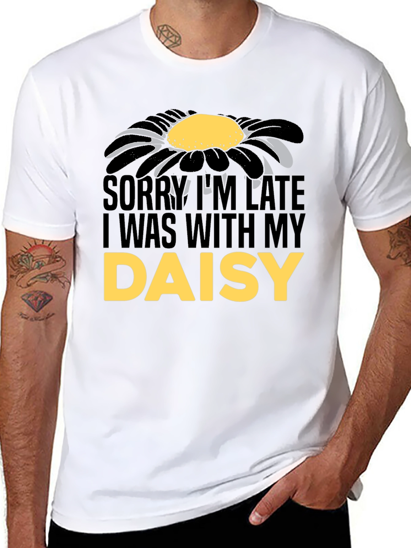 Daisy Graphic Mens T-Shirt - Sorry Im Late