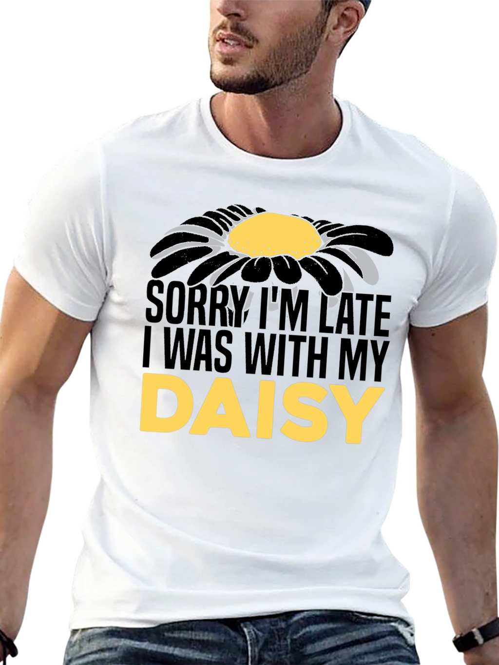 Daisy Graphic Mens T-Shirt - Sorry Im Late