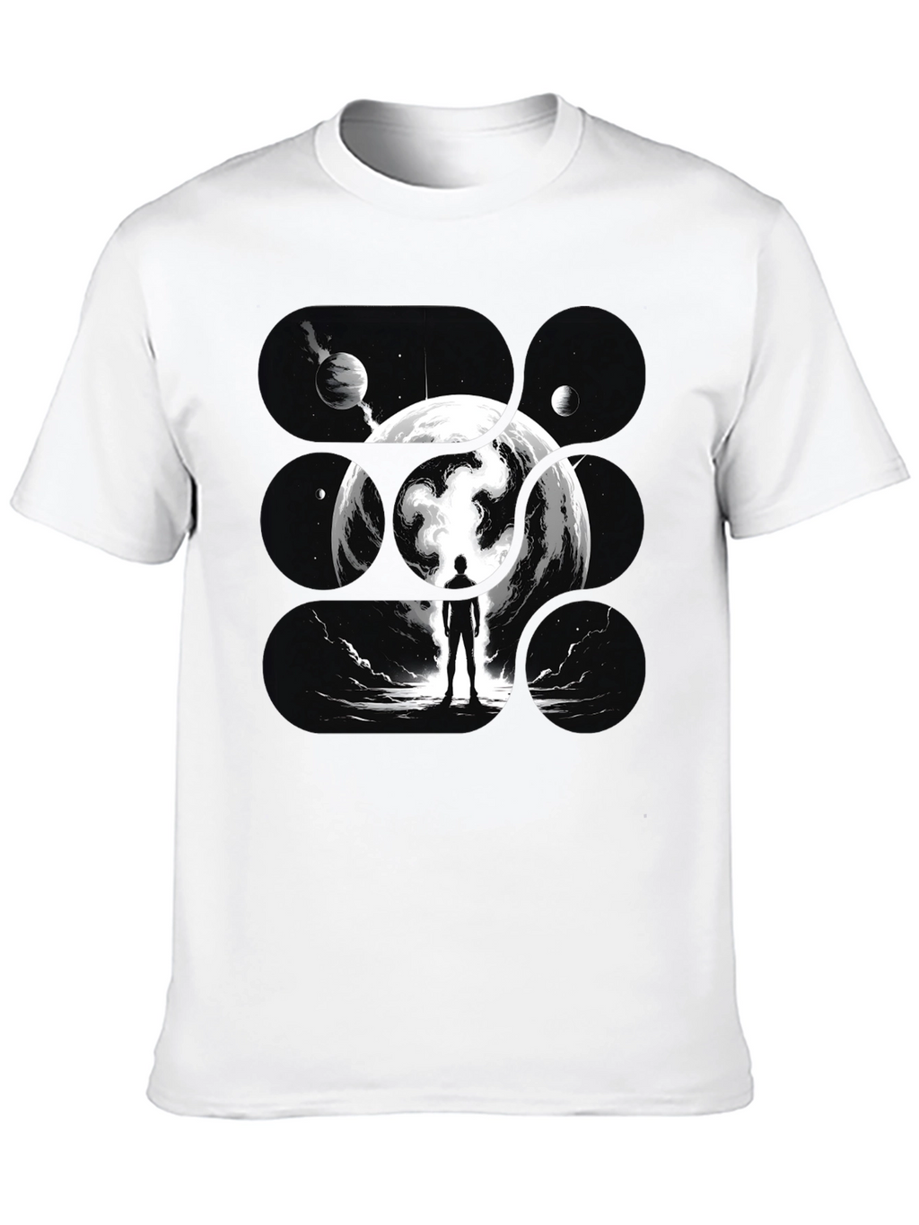 Cosmic Dreamer Black T-Shirt - Space Silhouette Design