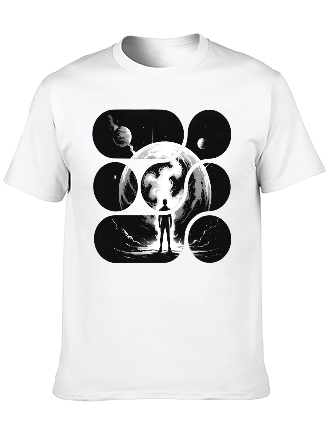 Cosmic Dreamer Black T-Shirt - Space Silhouette Design