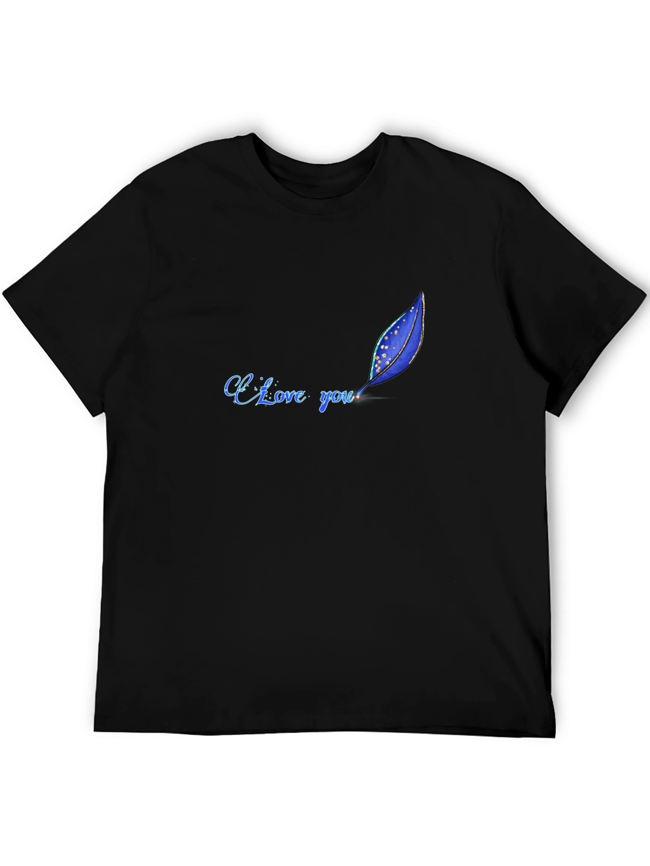 I Love You Feather Design Black T-Shirt