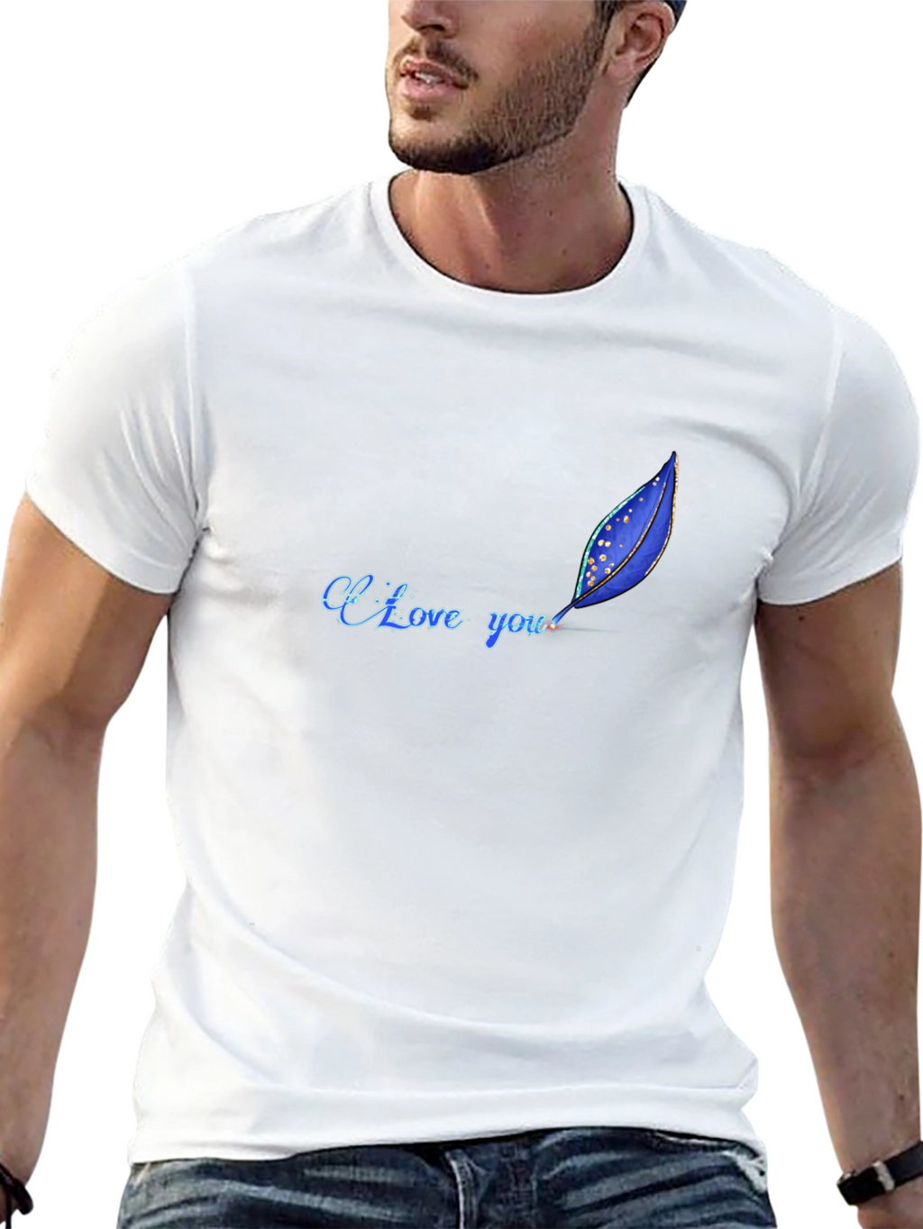 I Love You Feather Design Black T-Shirt