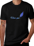 I Love You Feather Design Black T-Shirt