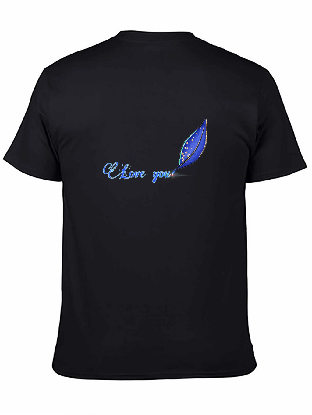 I Love You Feather Design Black T-Shirt