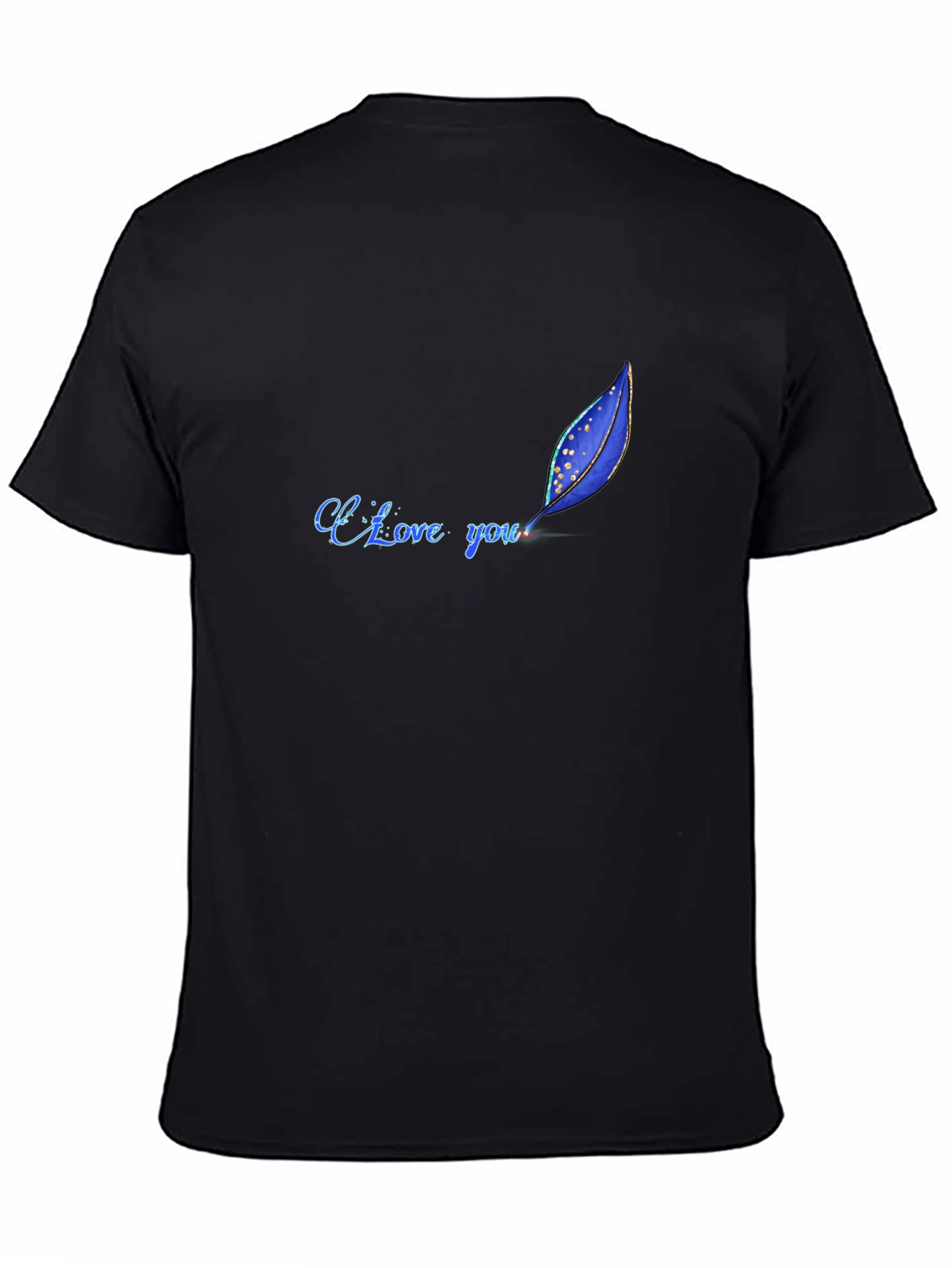 I Love You Feather Design Black T-Shirt