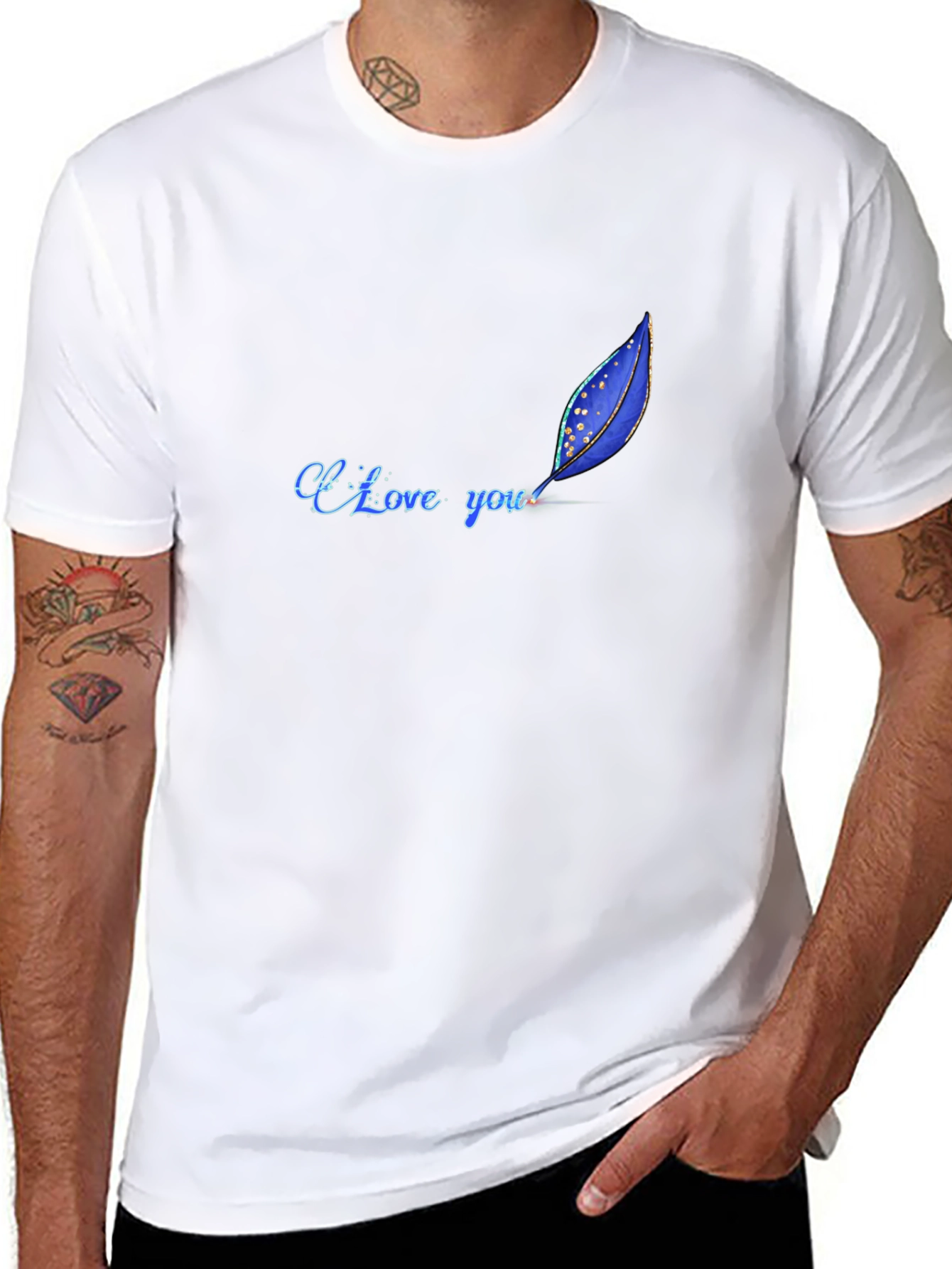 I Love You Feather Design Black T-Shirt