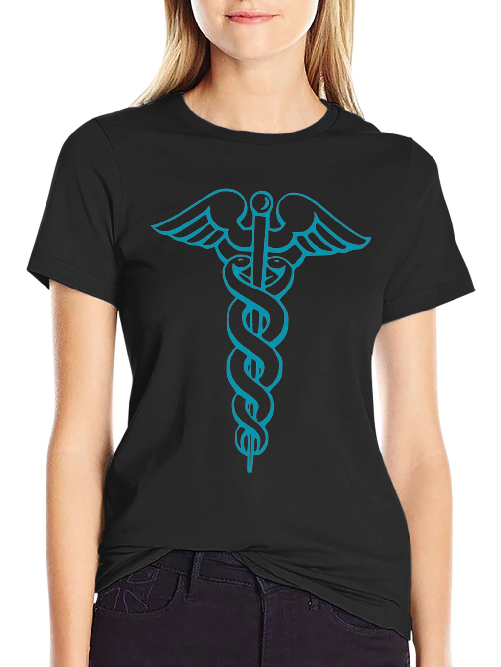 Medical Caduceus Graphic Tee - Stylish Black T-Shirt