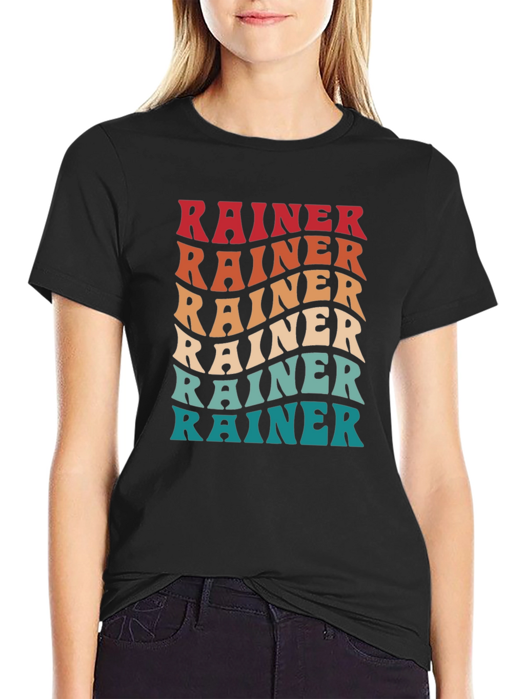 Rainer Retro Wavy Text Black T-Shirt
