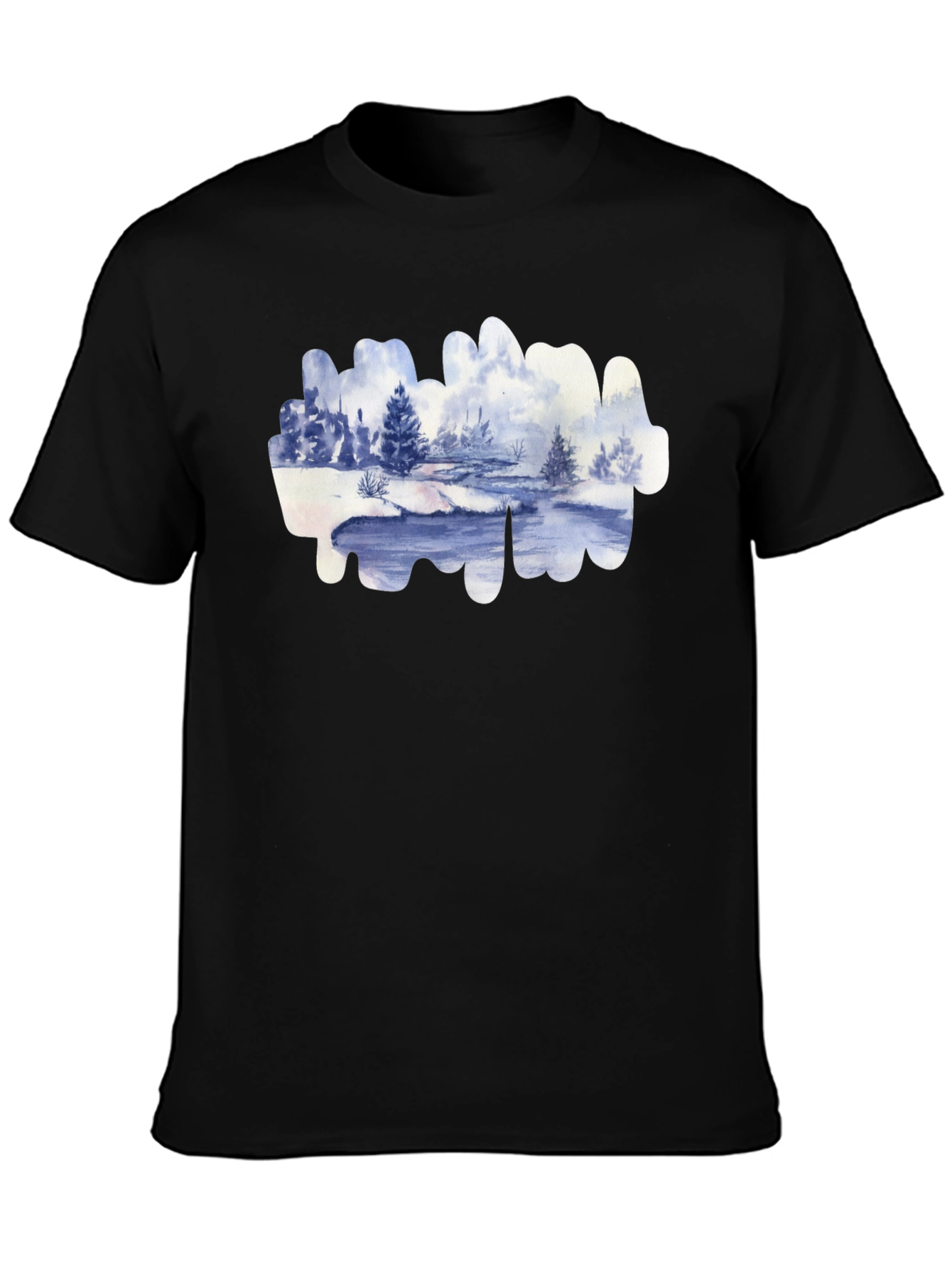Watercolor Winter Landscape Black T-Shirt