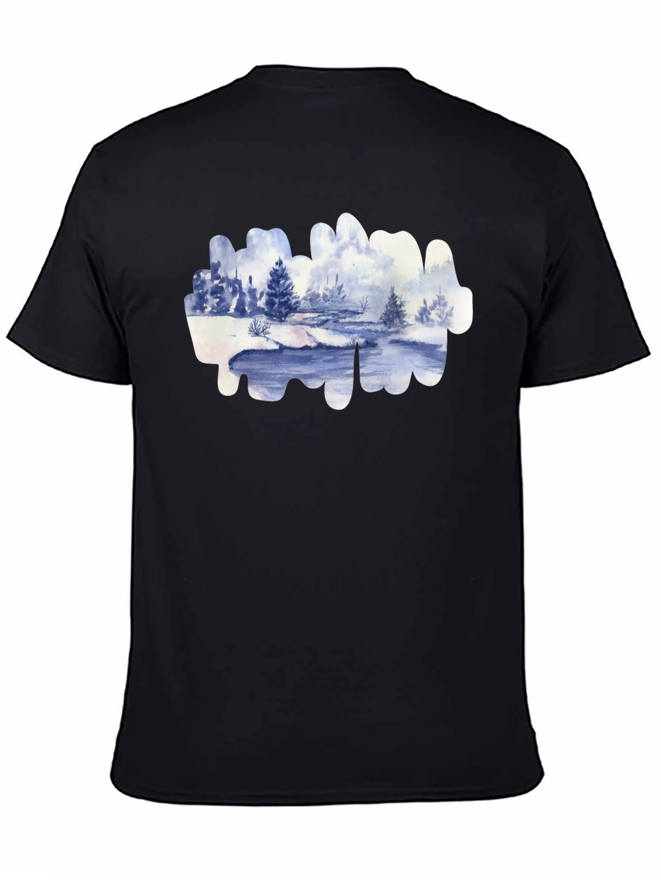 Watercolor Winter Landscape Black T-Shirt