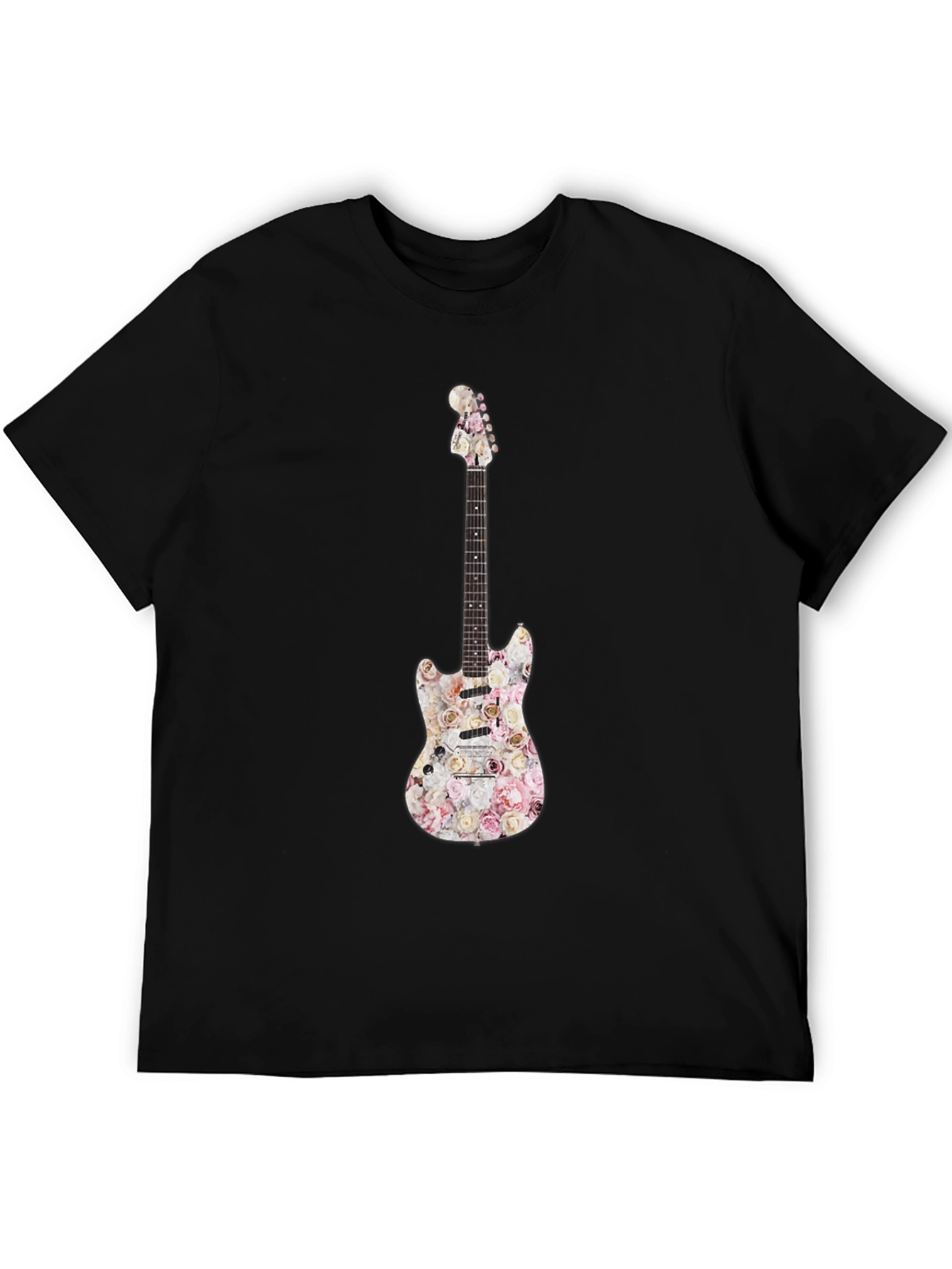 Floral Guitar Graphic T-Shirt - Black